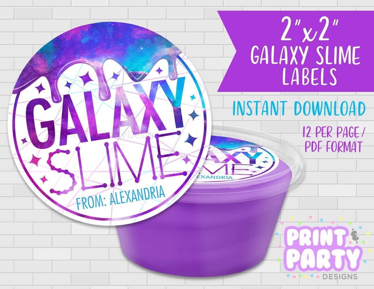 Printable Galaxy Slime Container Labels Galaxy Party Favor Tags Galaxy Slime Craft Space Nebula Birthday Party Ideas Instant Download Etsy