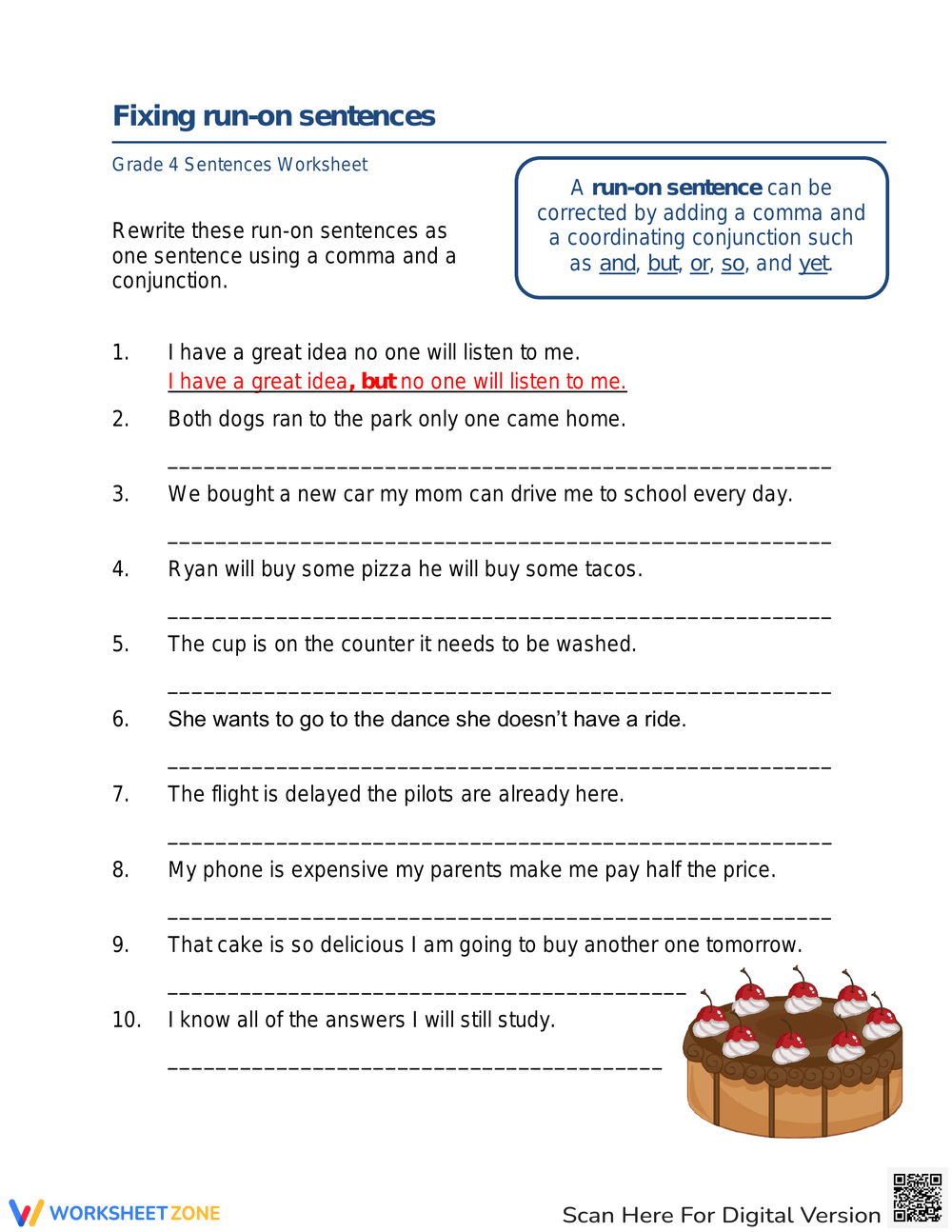Printable Grade 5 Easter Run On Sentences Worksheets