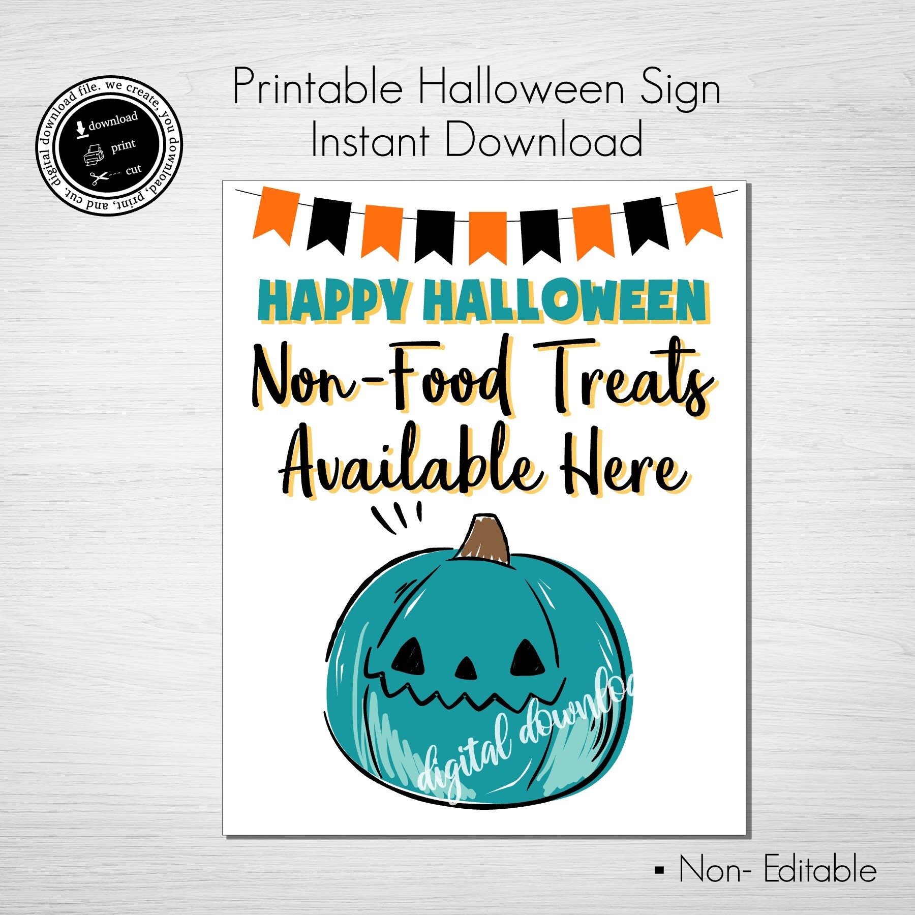 Printable HALLOWEEN Sign Allergy Friendly Non food Items Trick Or Treat Sign Teal Pumpkin Halloween Sign Inclusive Halloween Printable Etsy