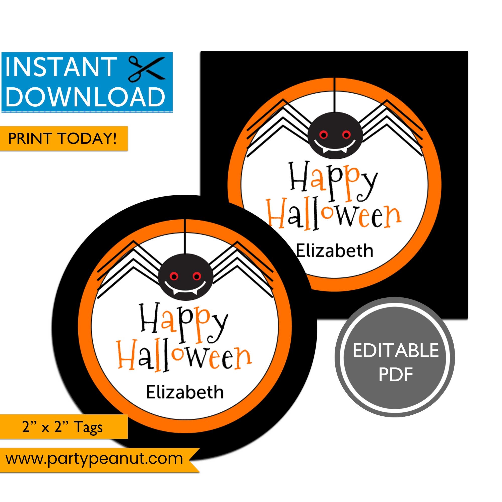 Printable Halloween Tags Halloween Spider Party Peanut