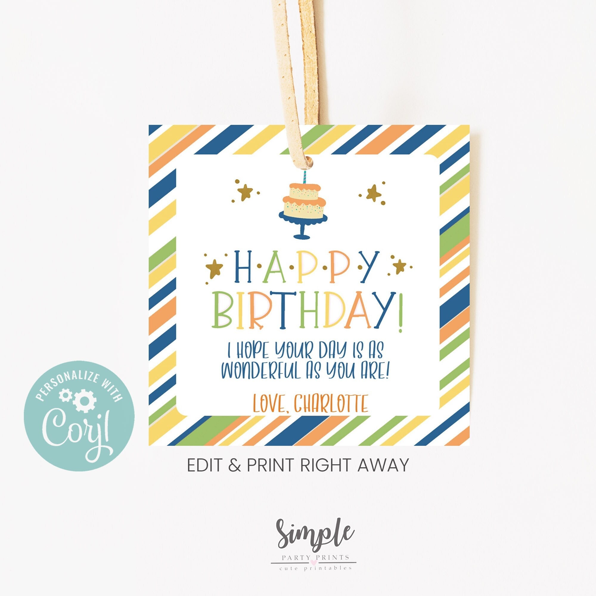 Happy Birthday Editable Printable Favor Tag