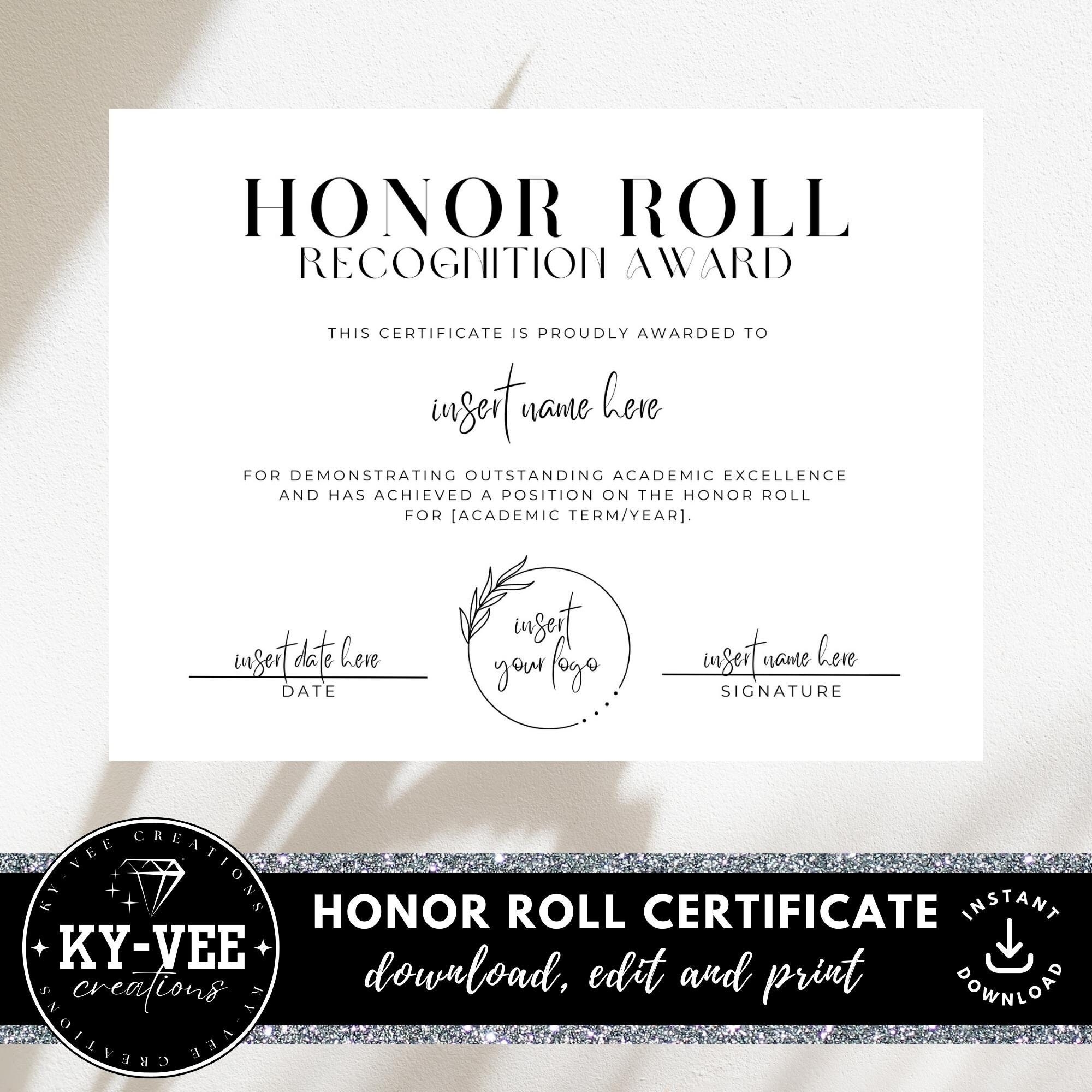 Free Editable Printable Honor Roll Certificate