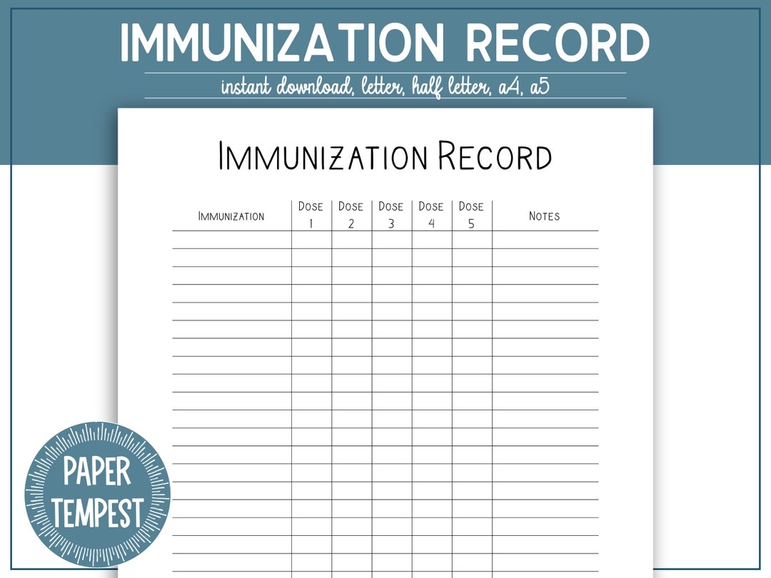 Printable Immunization Record Template Printable Vaccine Log Family Medical Binder Vaccine History Grab And Go Page Shot Tracker Etsy