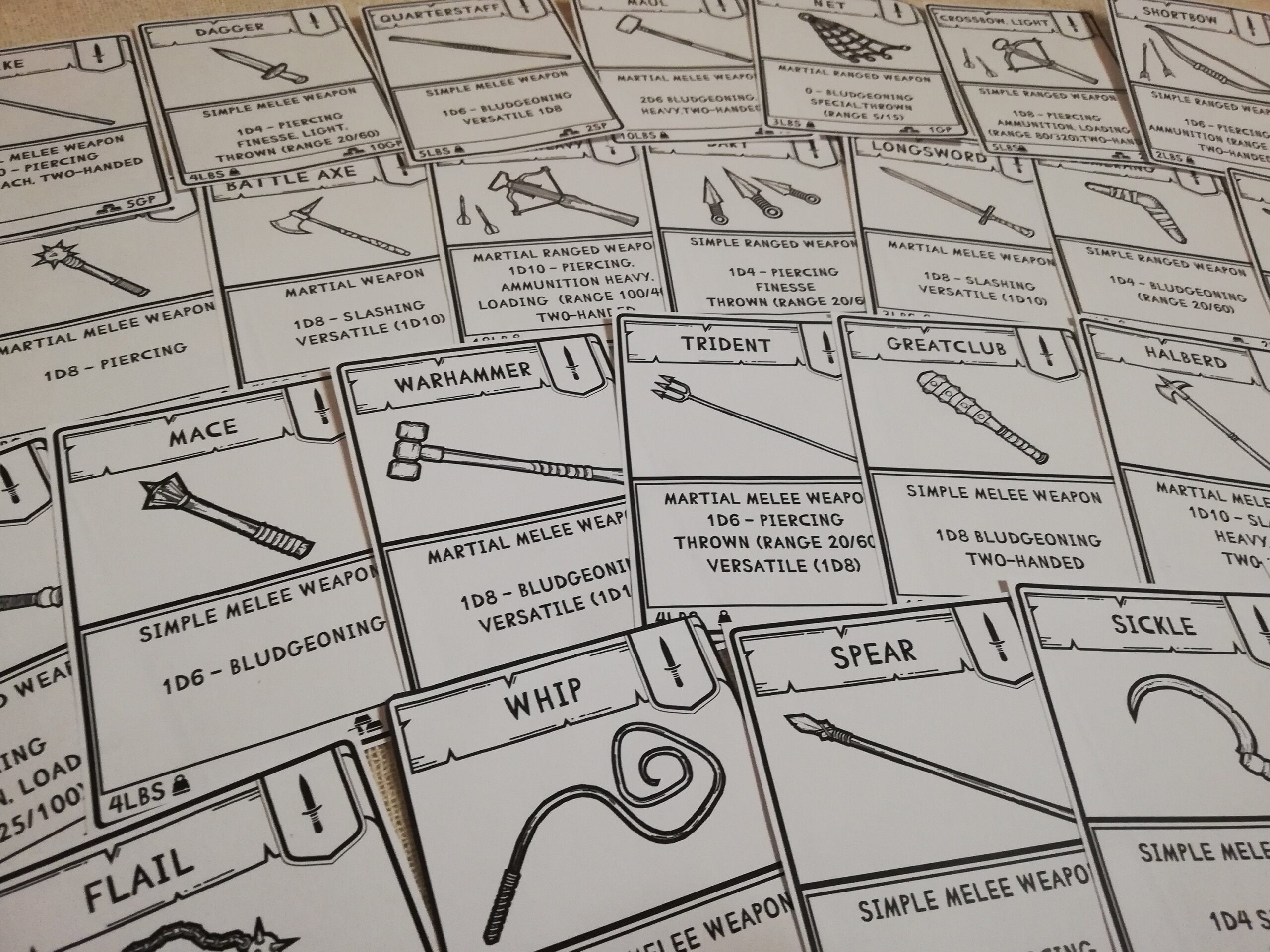 Printable Item Cards Basic Weapons For Dnd Black White Etsy