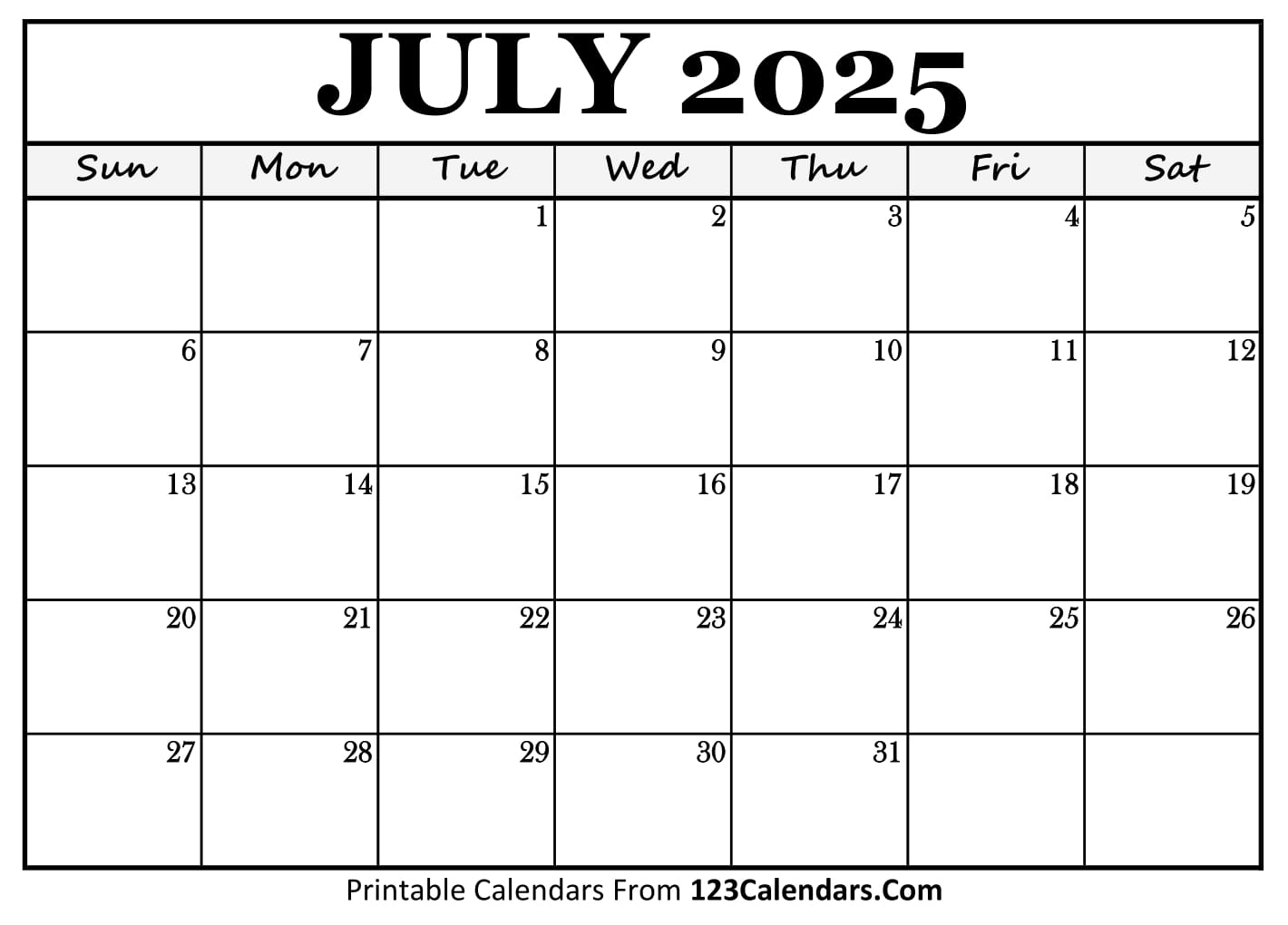 July Calendar Printable Editable