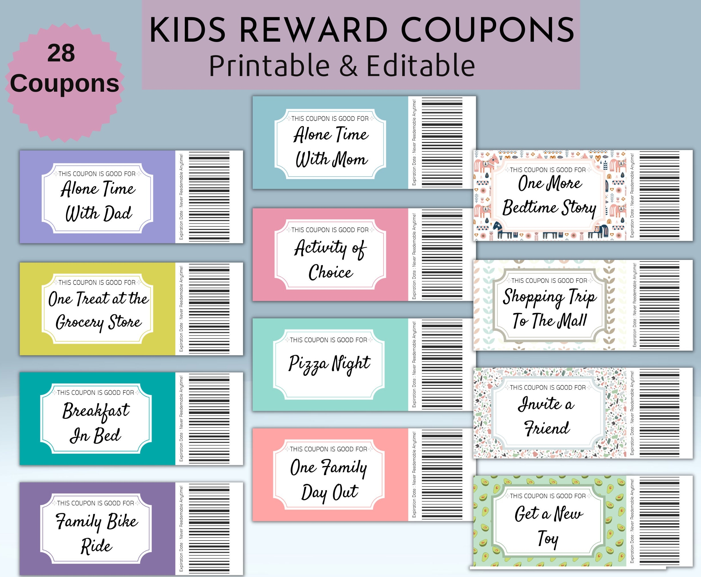 Printable Kids Reward Coupons Editable Reward Coupons Pre filled Rewards Blank Editable Template A4 Us Letter Etsy