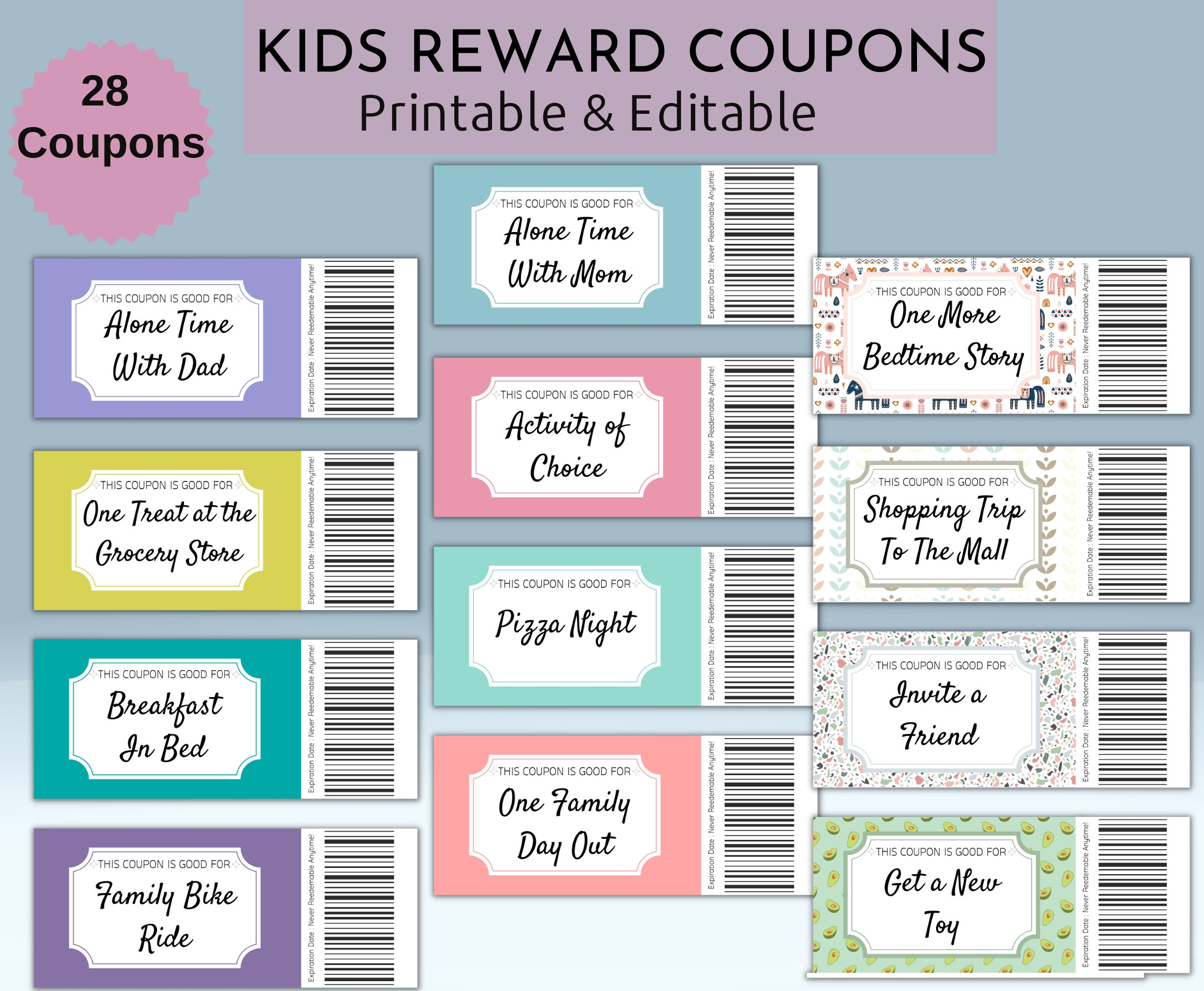 Printable Kids Reward Coupons Editable Reward Coupons Pre filled Rewards Blank Editable Template A4 Us Letter Etsy