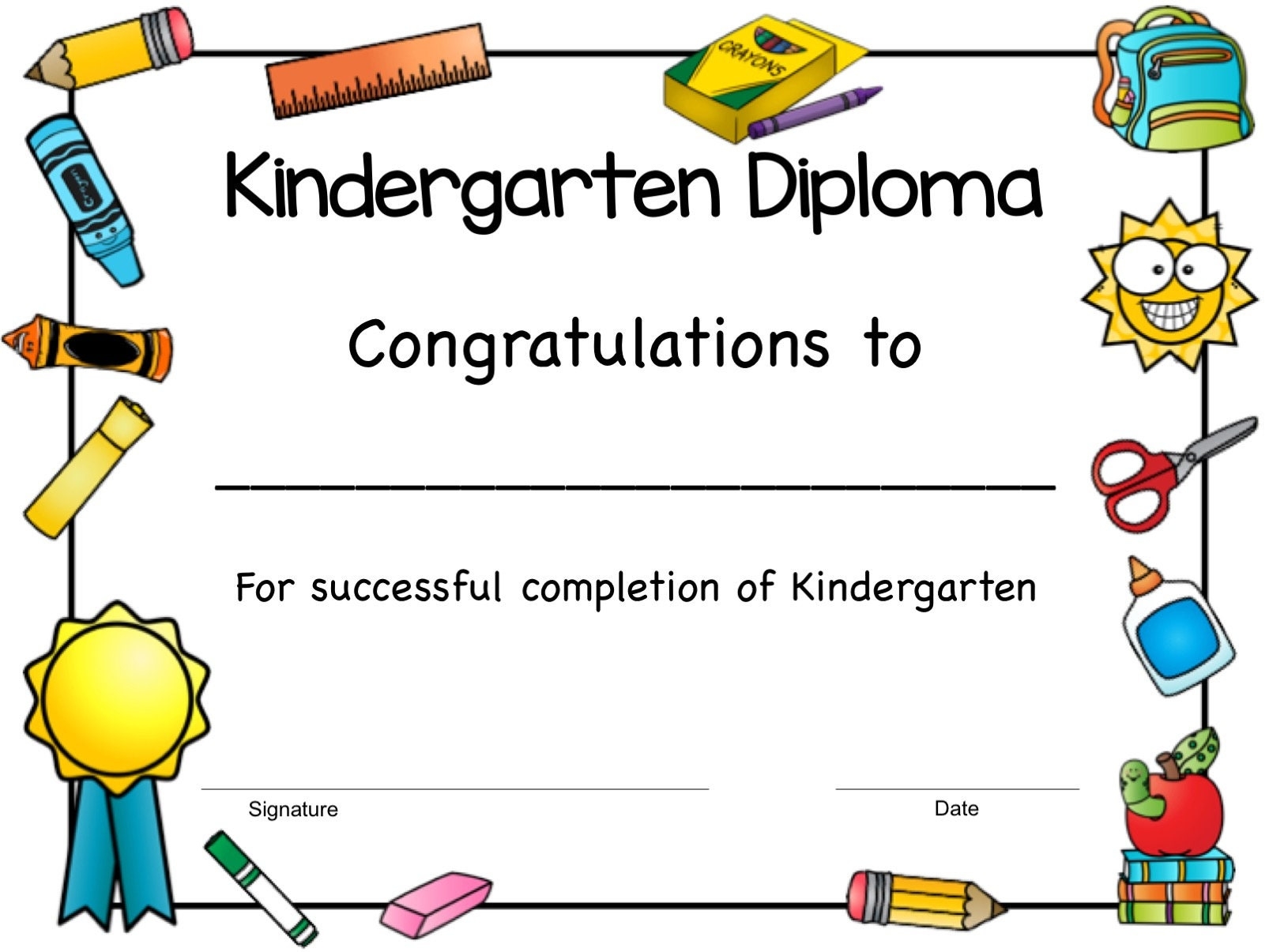 Printable Kindergarten Diploma Kindergarten Graduation Diploma End Of Year Diploma For Kindergarten Instant Download Etsy