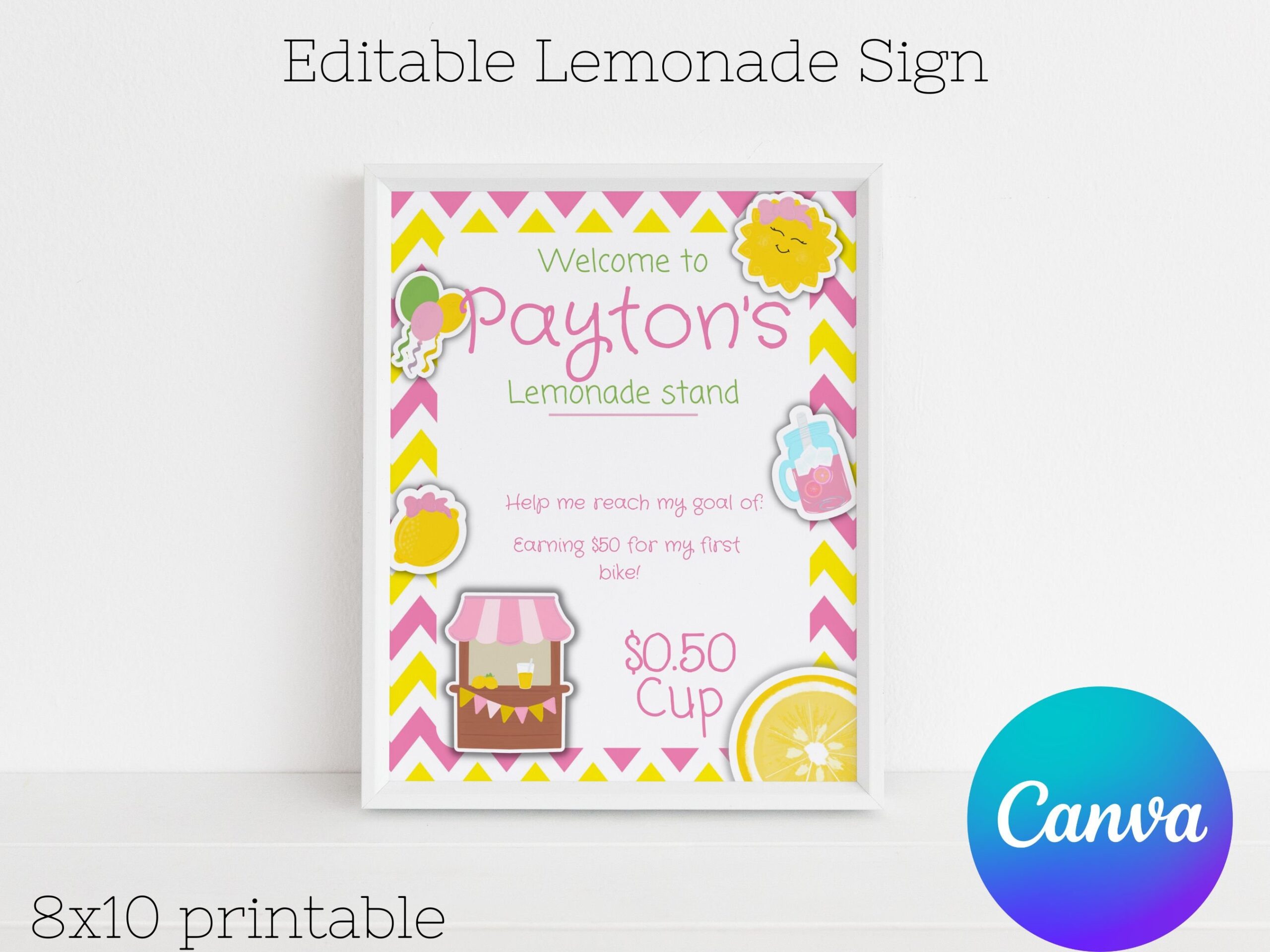 Printable Lemonade Stand Sign Editable Canva Template Lemonade Bar Sign Kids Summer Activity Summer Fundraiser Instant Download Etsy