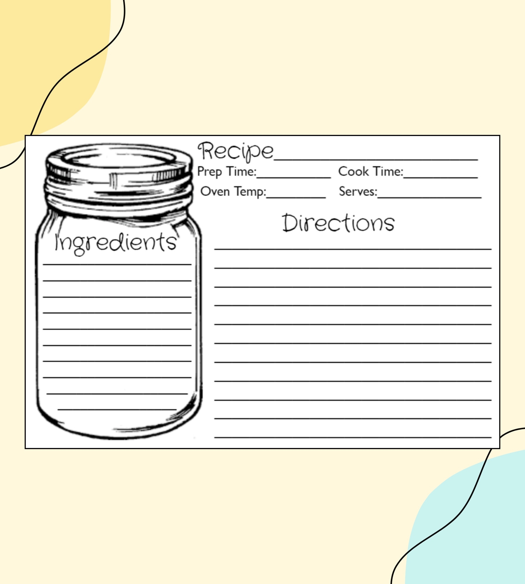 Printable Mason Jar Recipe Card Template 4x6 PDF For Bridal Shower Kitchen Organization And Gift Giving Personalized Digital Gifts Etsy