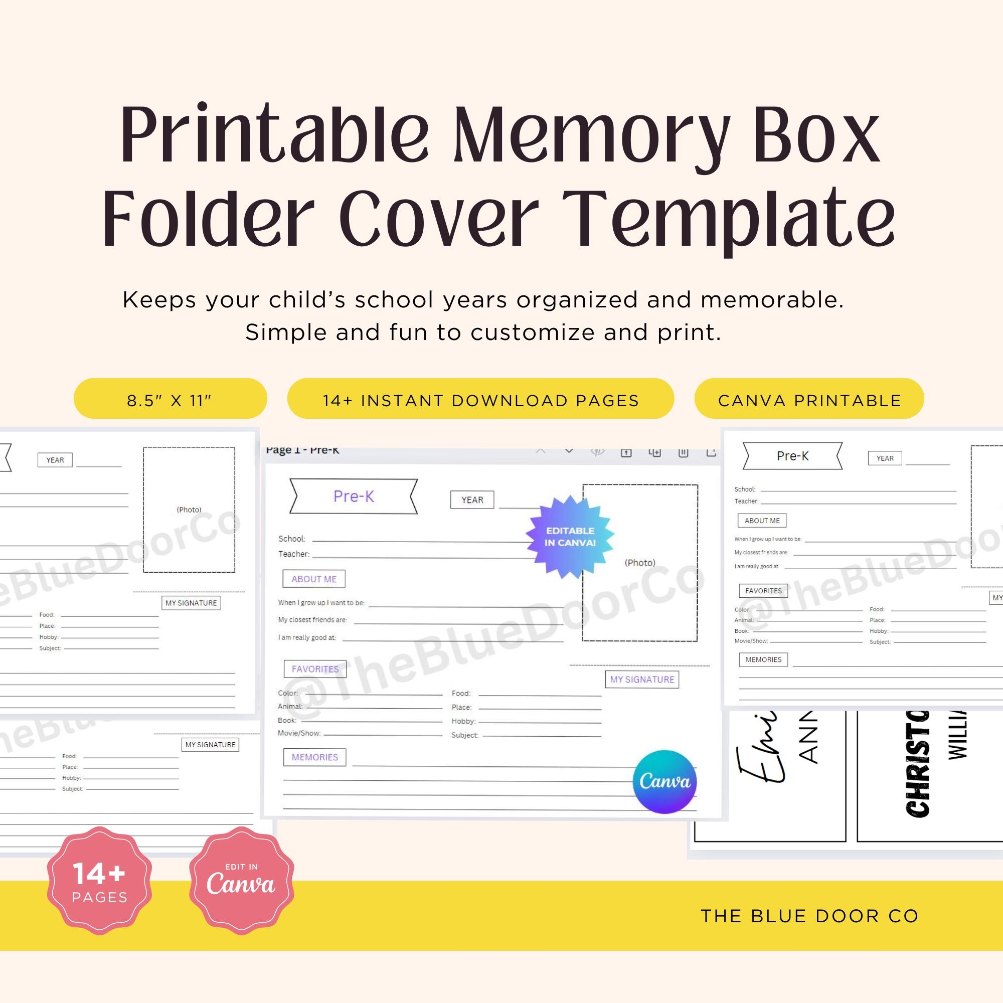 Printable Memory Box Folder Cover Template Editable In Canva Pre k To 12th Grade 14 Pages Free Bonus Name Label Etsy
