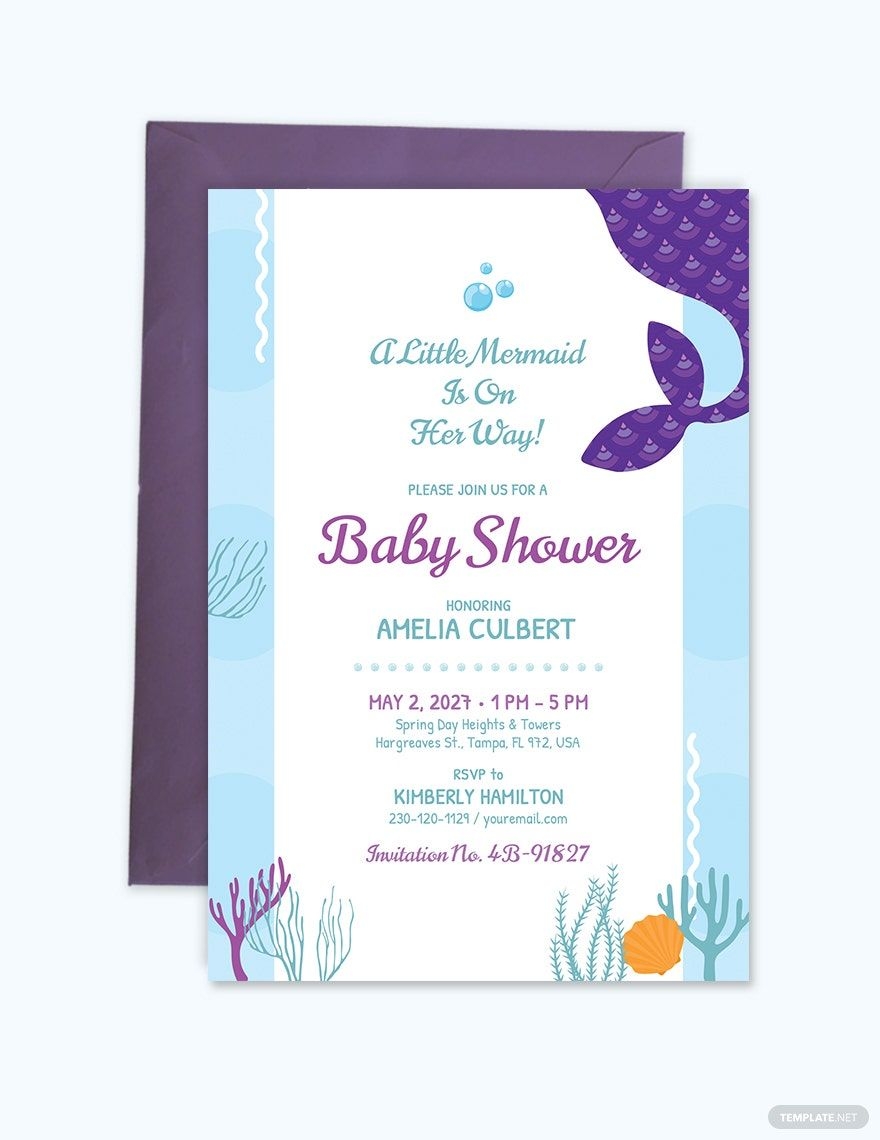 Printable Mermaid Baby Shower Invitation Template In Illustrator PSD Download Template
