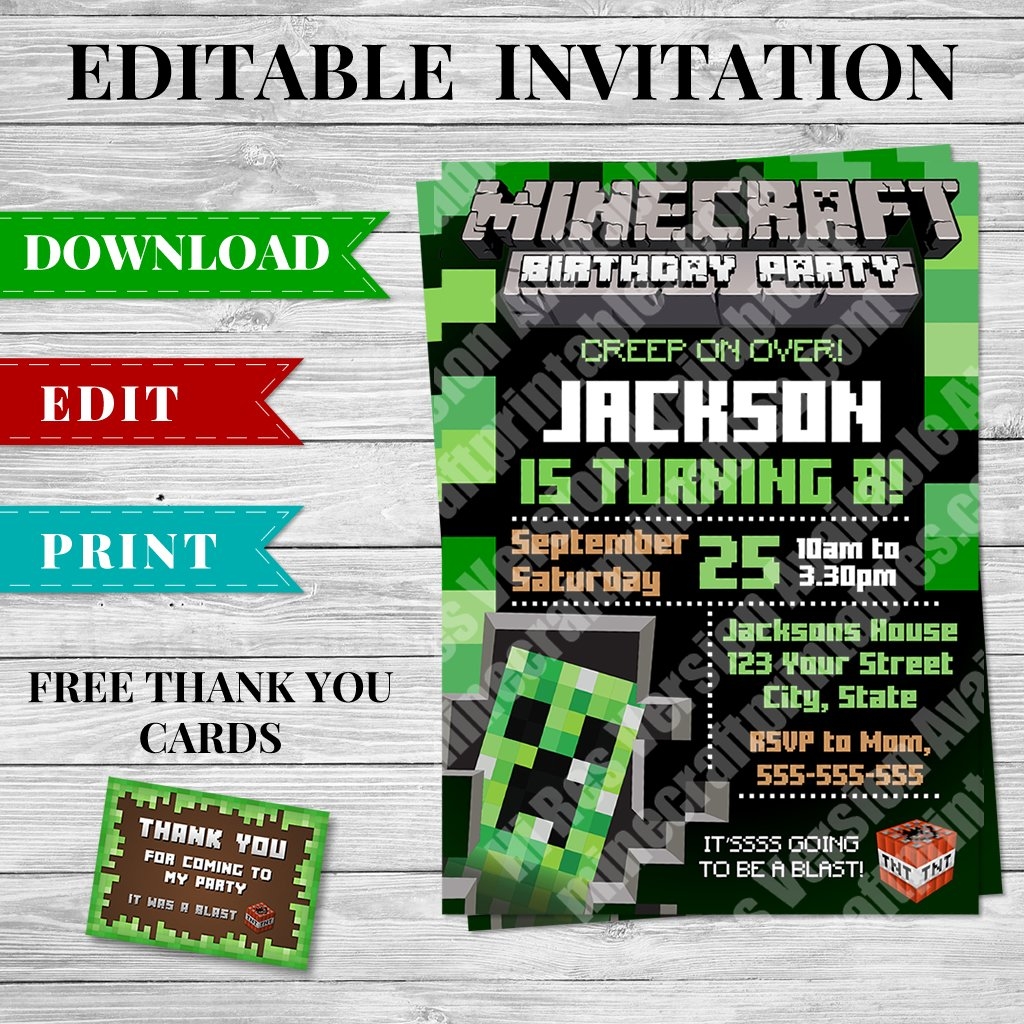 Free Editable Minecraft Invitation Printables