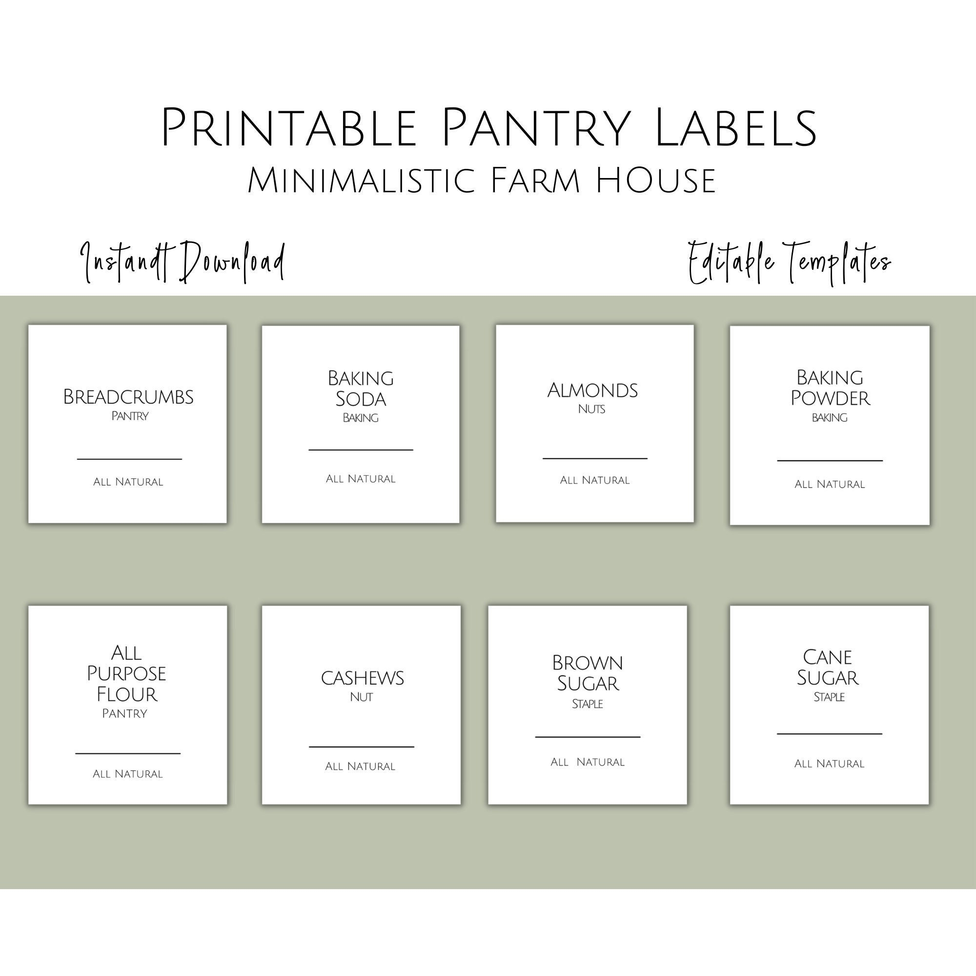 Printable Minimalist Farm House Pantry Label Template Modern Pantry Labels Stickers DIY Jar Label Pantry Organization Instant Download Etsy