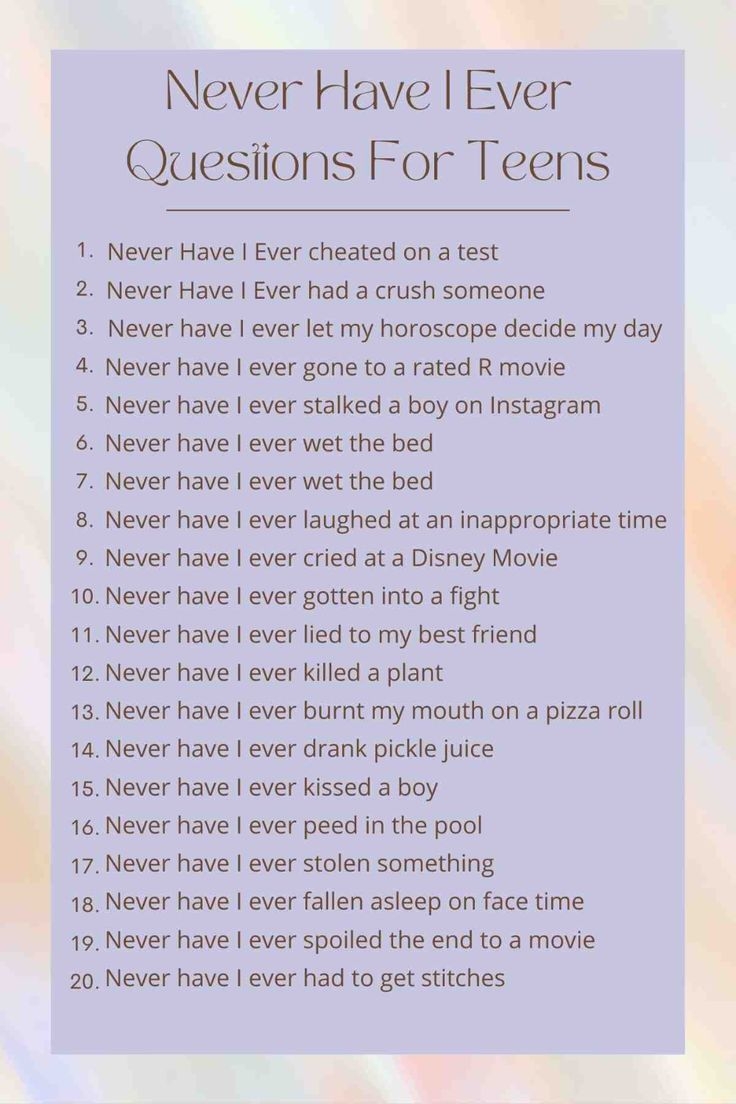 Printable Never Have I Ever Questions Teen Games