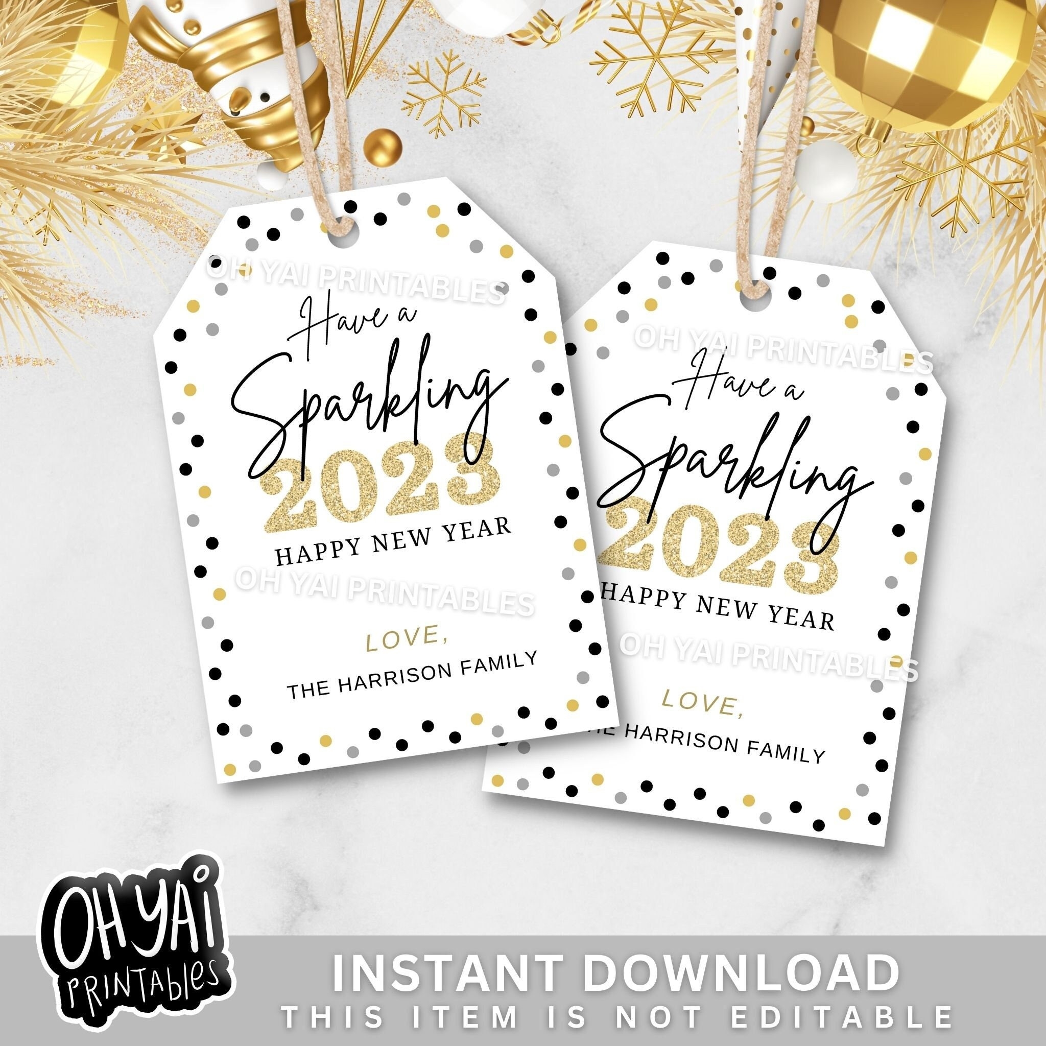 Happy New Year Editable Printable Tags