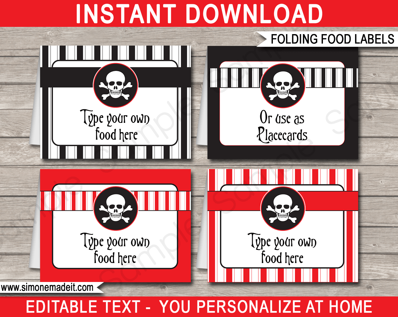 Printable Pirate Food Labels Template Place Cards Pirate Birthday Party