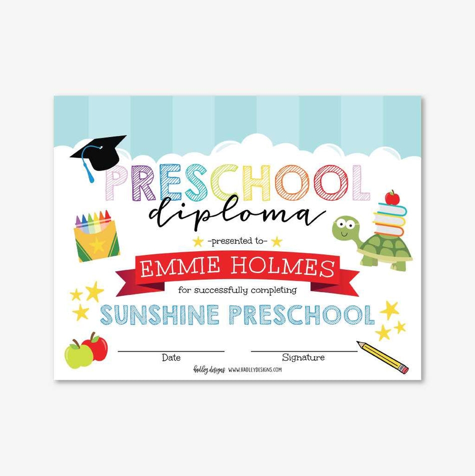 Printable Preschool Diploma Template Hadley Designs Printables