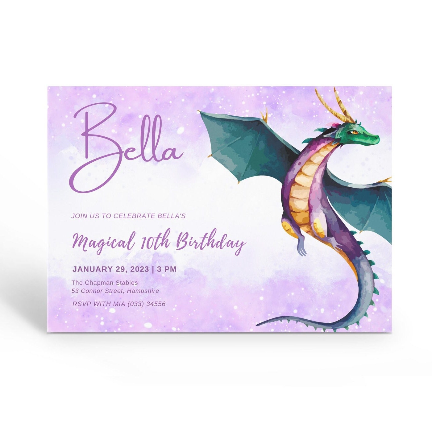 Printable Purple Dragon Invitation Girl Dragon Birthday Party Invitation Dragon Invite Dragon Birthday Invitation Etsy