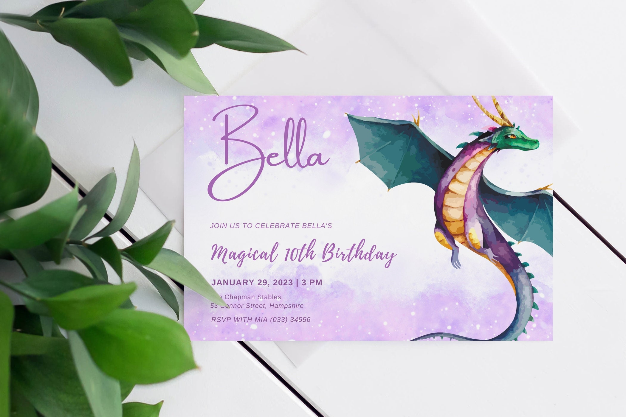 Printable Purple Dragon Invitation Girl Dragon Birthday Party Invitation Dragon Invite Dragon Birthday Invitation Etsy