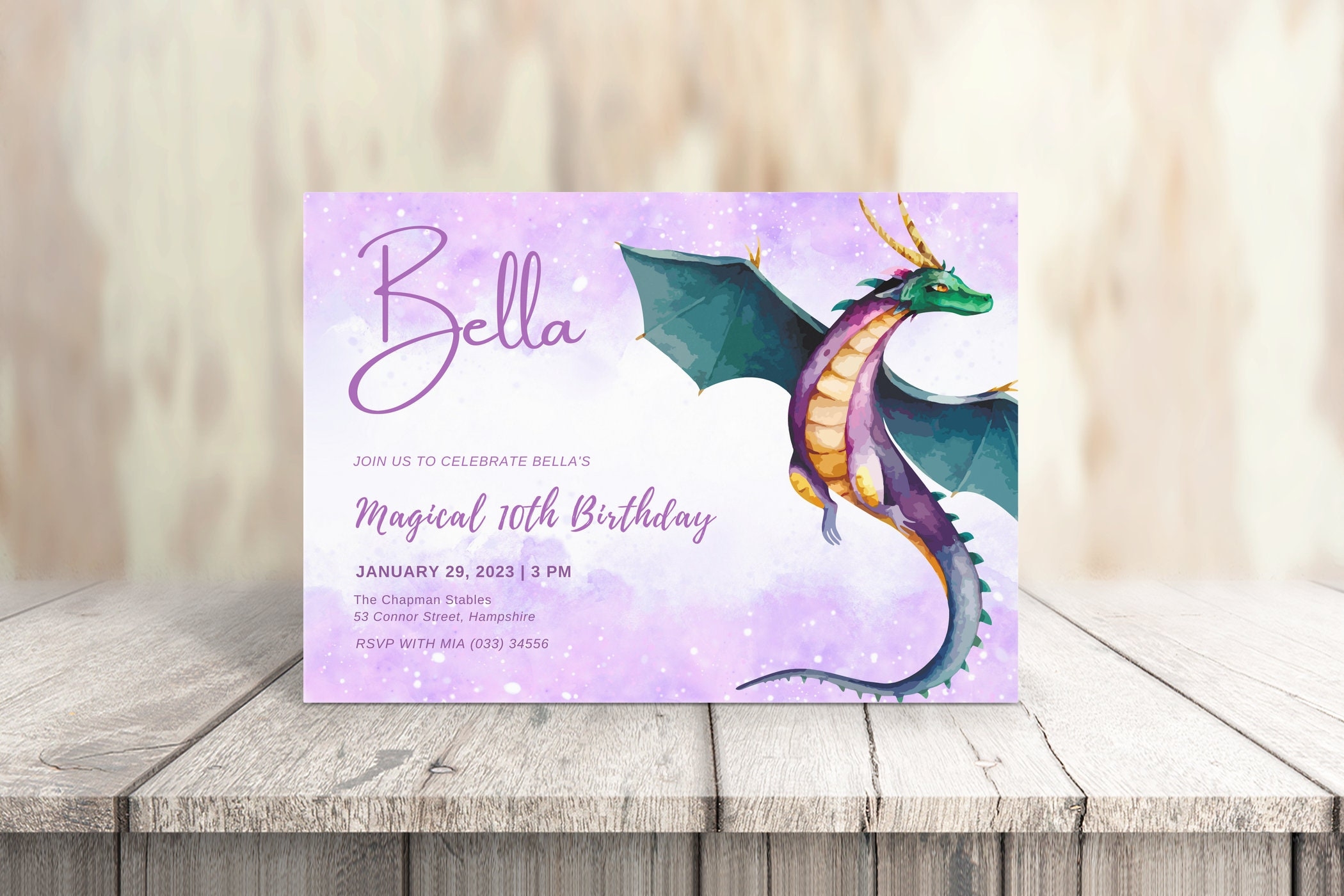 Printable Purple Dragon Invitation Girl Dragon Birthday Party Invitation Dragon Invite Dragon Birthday Invitation Etsy