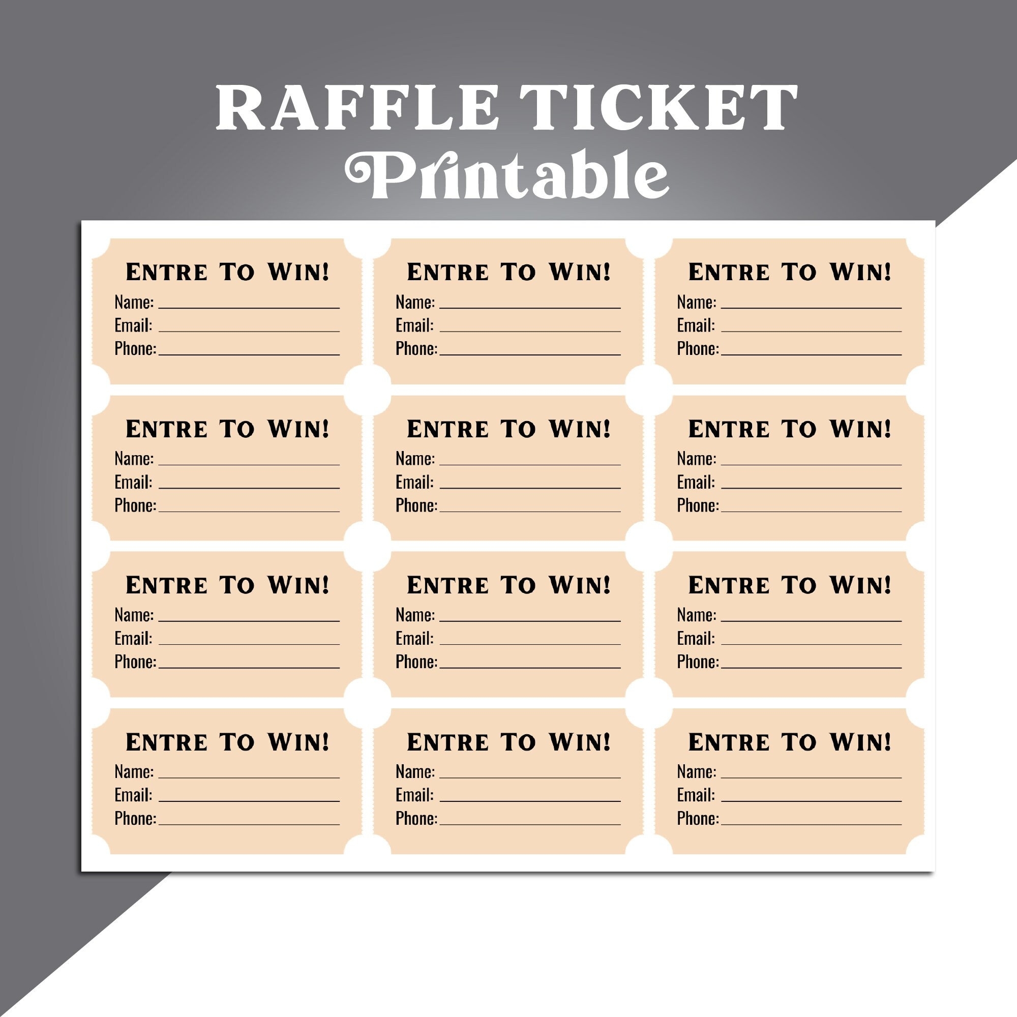 Printable Raffle Ticket Enter To Win Printable Ticket Template Prize Drawing Ticket Instant Download Etsy