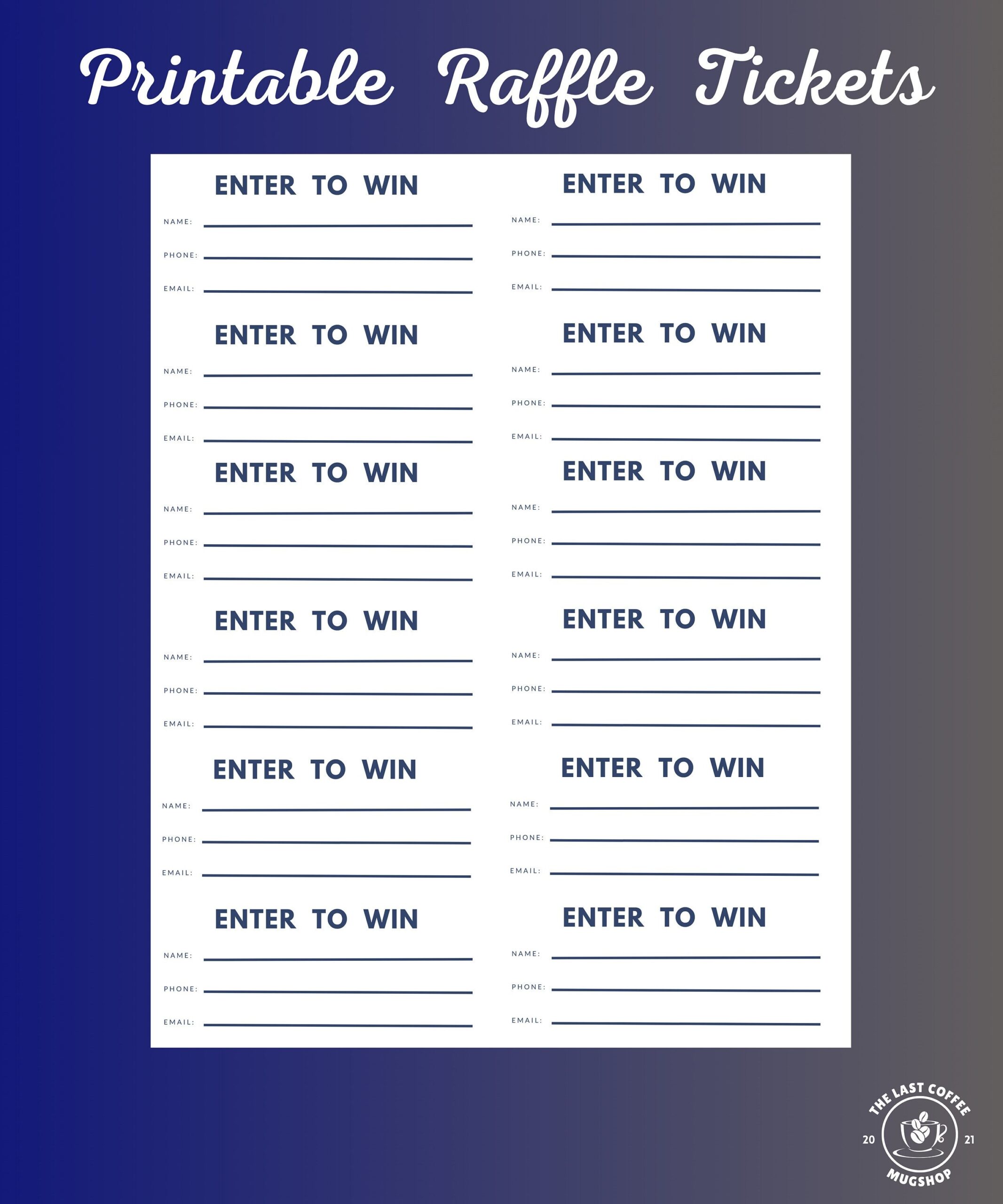 Printable Raffle Tickets Enter To Win Printable Ticket DIY Raffle Ticket Template 12 Raffle Tickets A Page Printable Sweepstakes Raffle Etsy