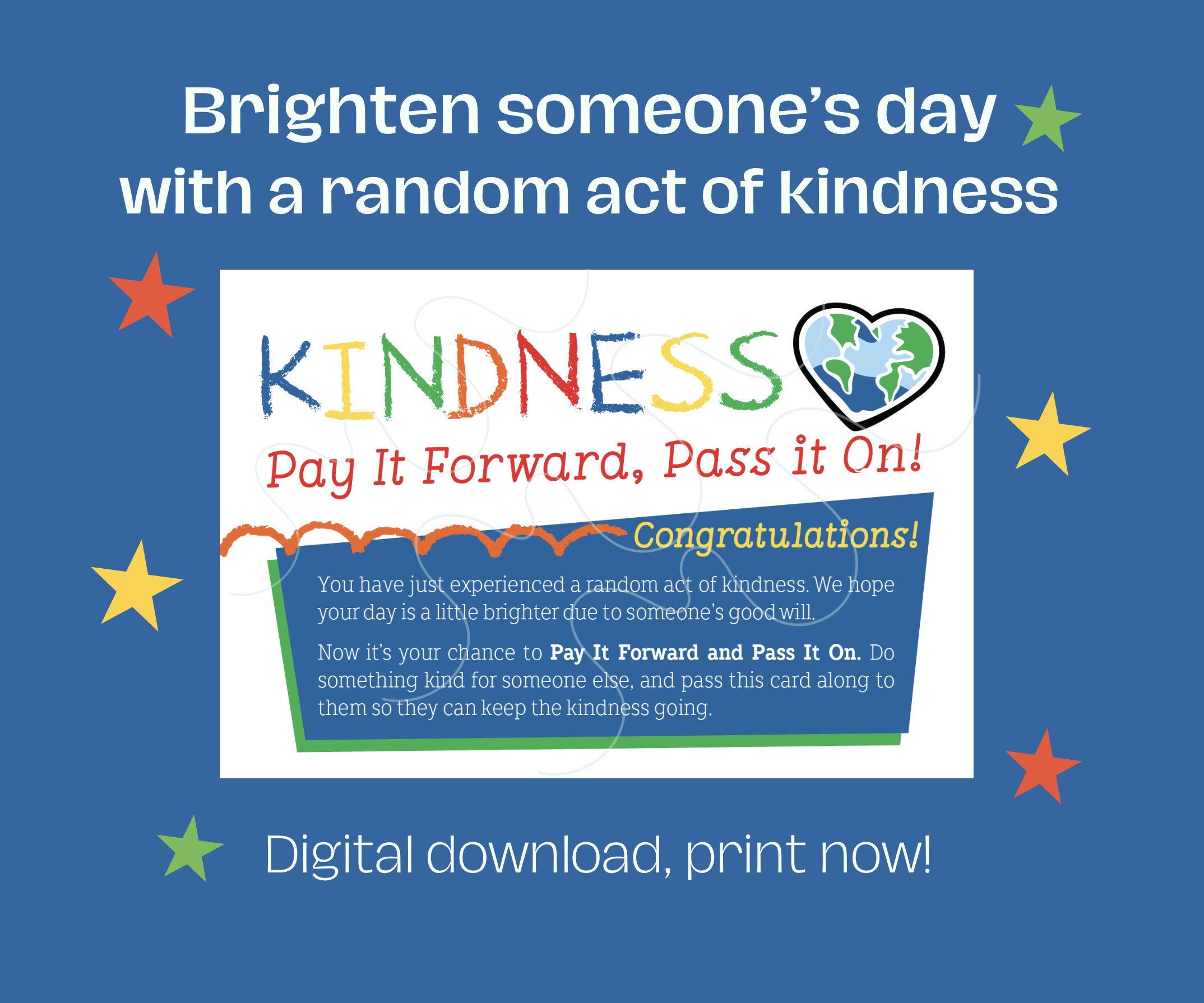 Printable Random Acts Of Kindness Cards pay It Forward Pass It On RAK RAOK Intentional Kindness Digital Download 2 Sizes Charity Etsy