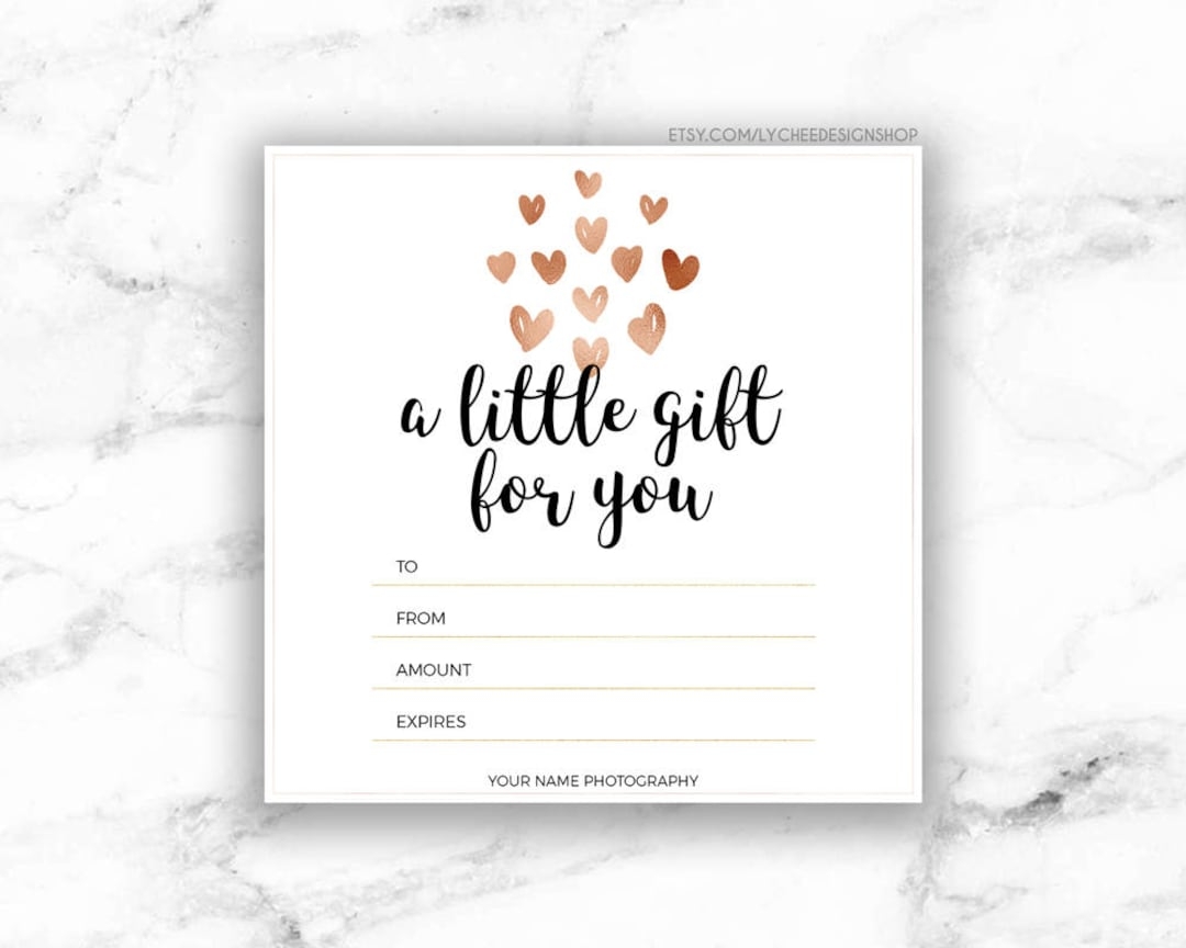 Printable Rose Gold Hearts Gift Certificate Template Editable Gift Card Design Microsoft Word Photoshop Template DOCX DOC PSD Etsy Israel