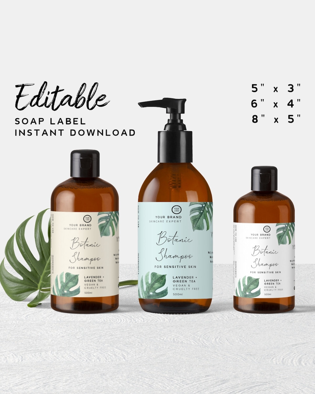 Printable Shampoo Labels Botanical Soap Labels Green Leaf Conditioner Label Monstera Branding Stickers Floral Bath Product Labels Etsy