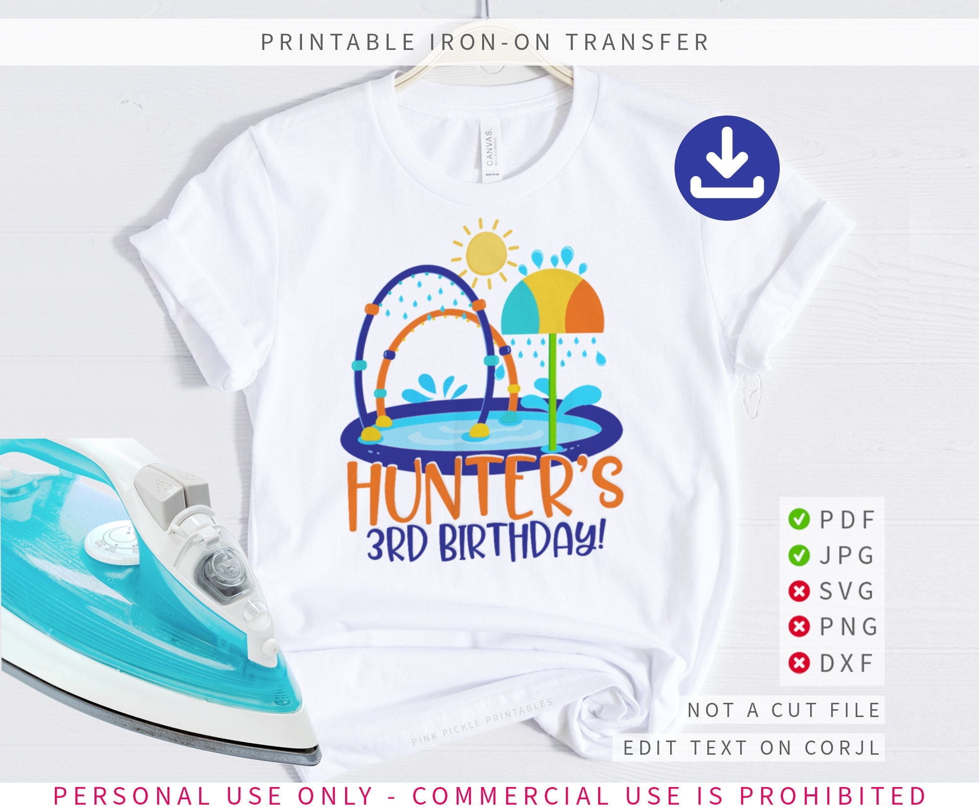 Printable Splash Pad Birthday Shirt Iron on Printable Iron on Transfer Splash Party Shirt Design Instant Download Editable Template 687 Etsy