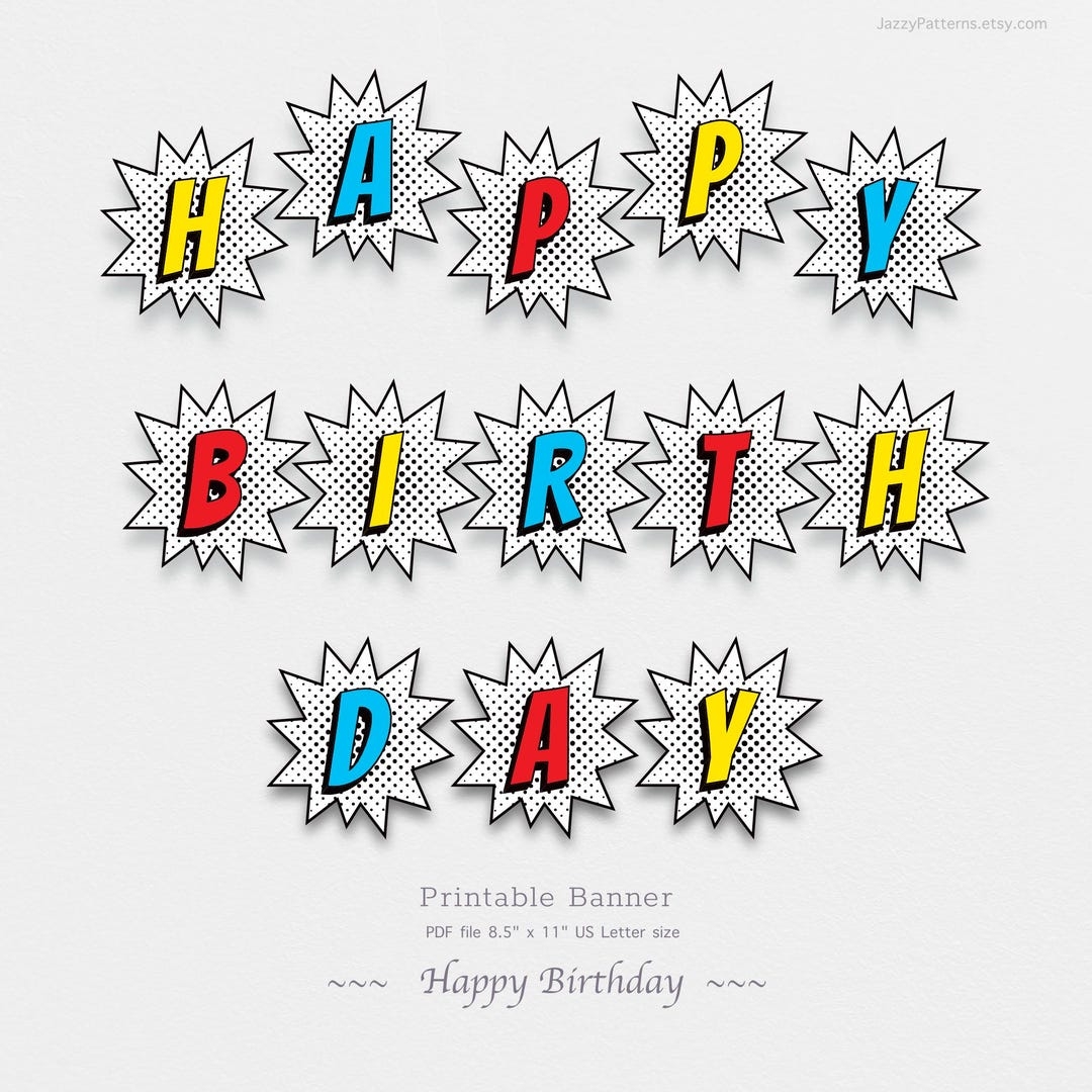 Printable Superhero Banner For Birthday Party Comic Book Burst Effect Instant Download Etsy
