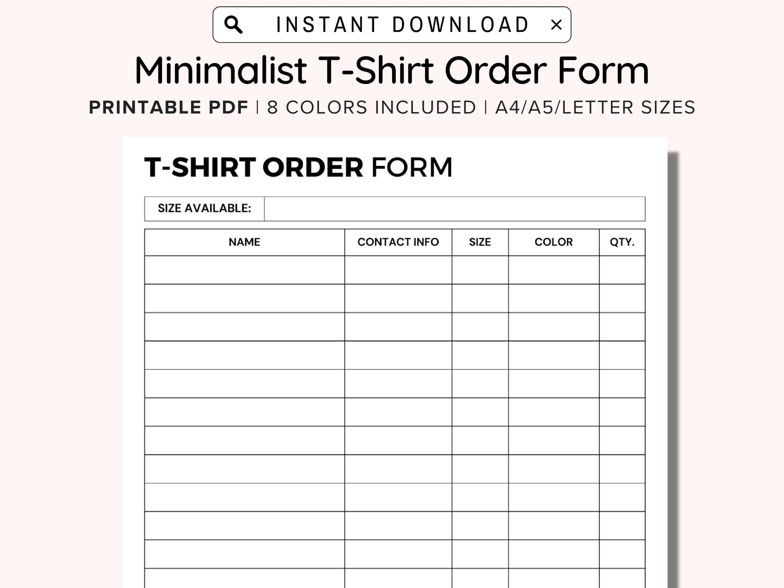 Editable Printable T Shirt Order Form Template Free
