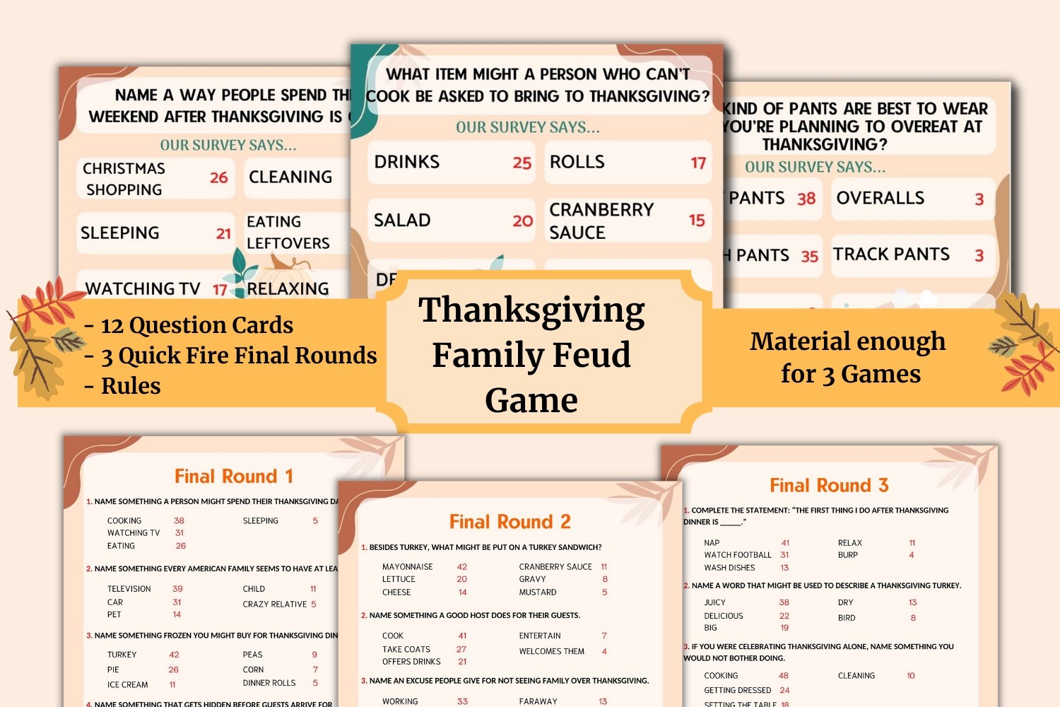 Printable Thanksgiving Family Feud Game