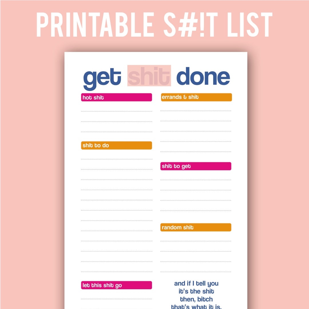 Printable To Do List Get Shit Done Shit List Funny Printable 5 5x8 5 Half Page Daily Planner Etsy