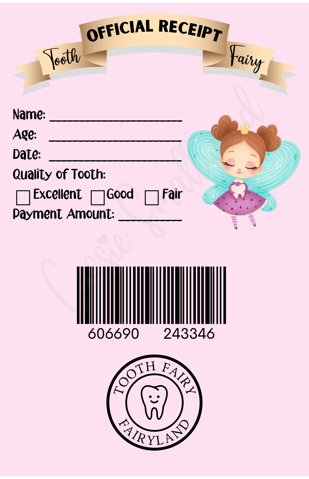 Free Printable Editable Tooth Fairy Receipt