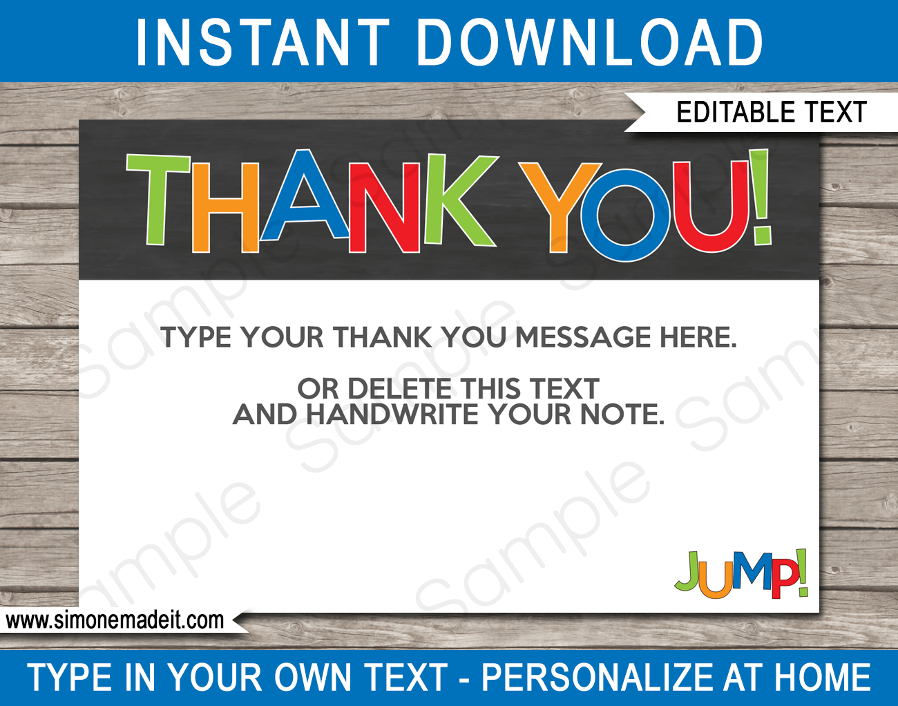 Printable Trampoline Party Thank You Cards Template Editable Text