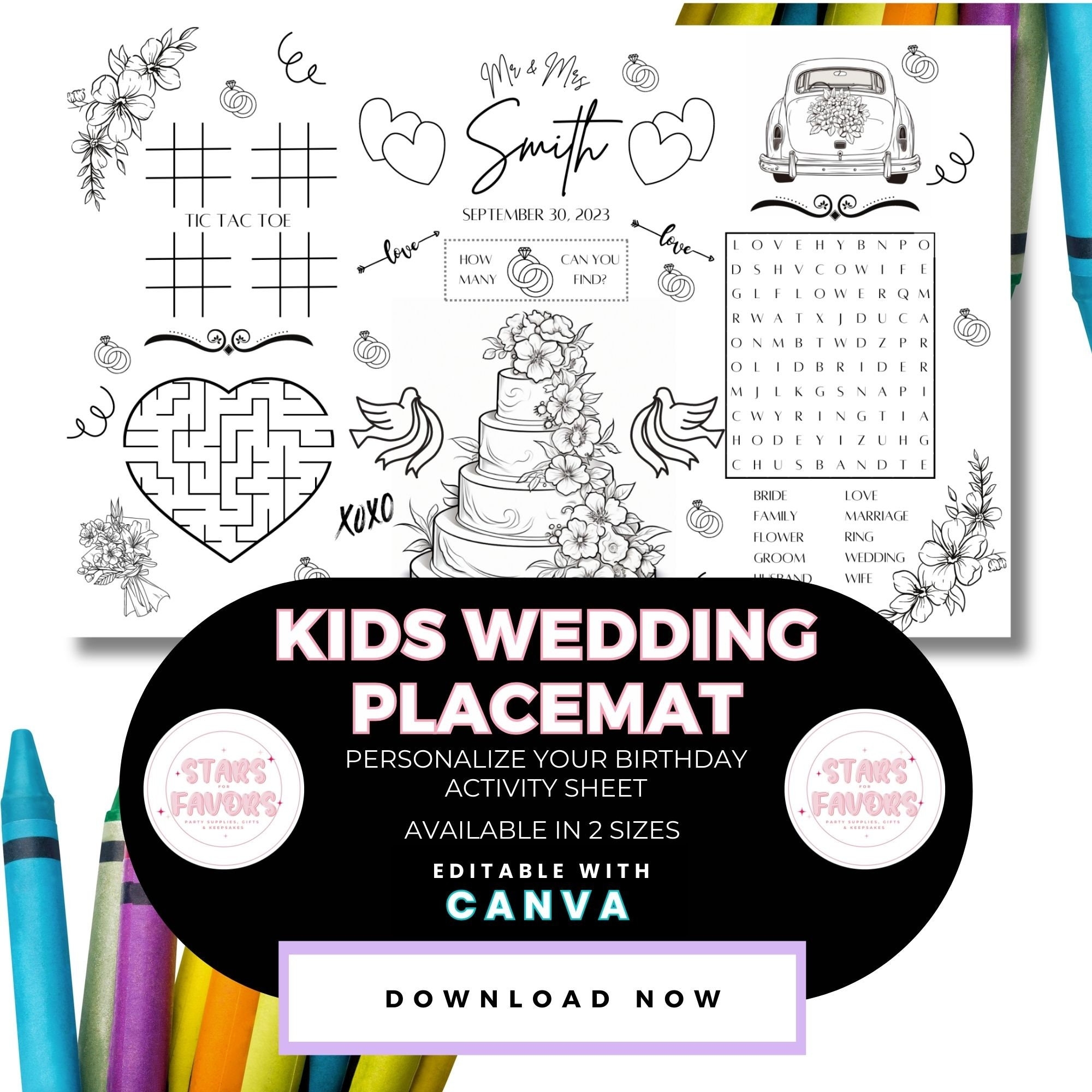 Printable Wedding Coloring Placemat Digital File Wedding Activity Reception Game EDITABLE CANVA TEMPLATE Customize Kids Activity Mat Etsy