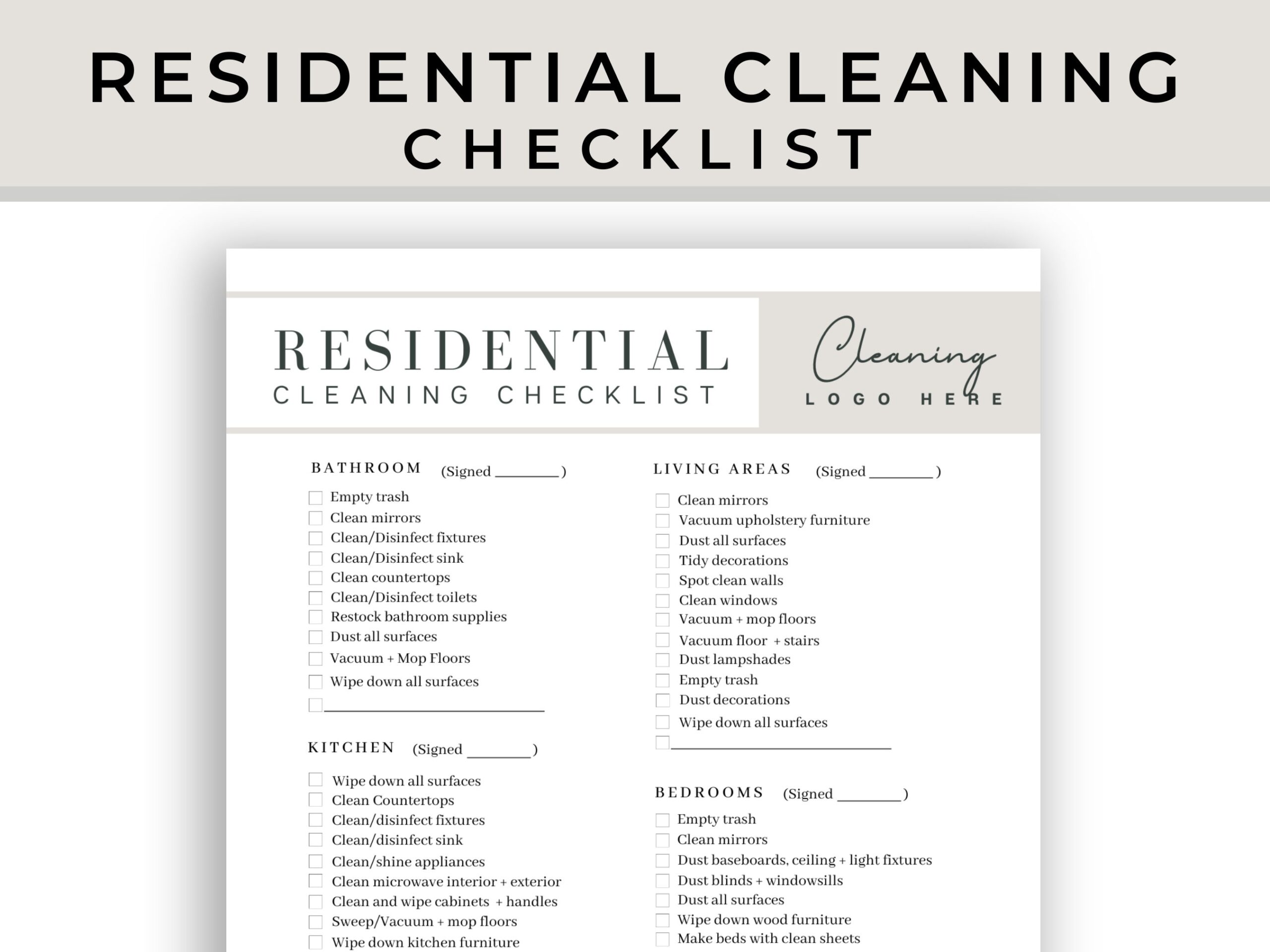 Editable Professional House Cleaning Checklist Printable