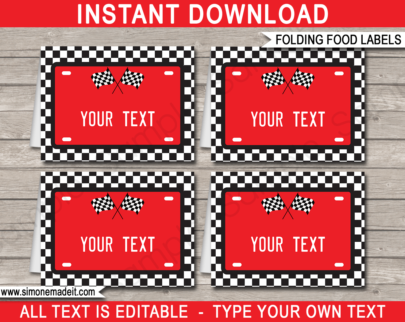 Race Car Party Food Labels Place Cards Birthday Party