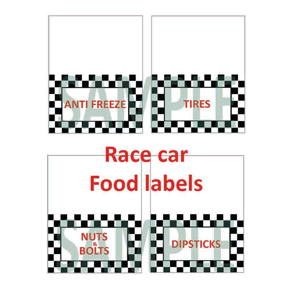 Race Car Theme Food Labels Birthday Party Printable Download checkered Flag Etsy