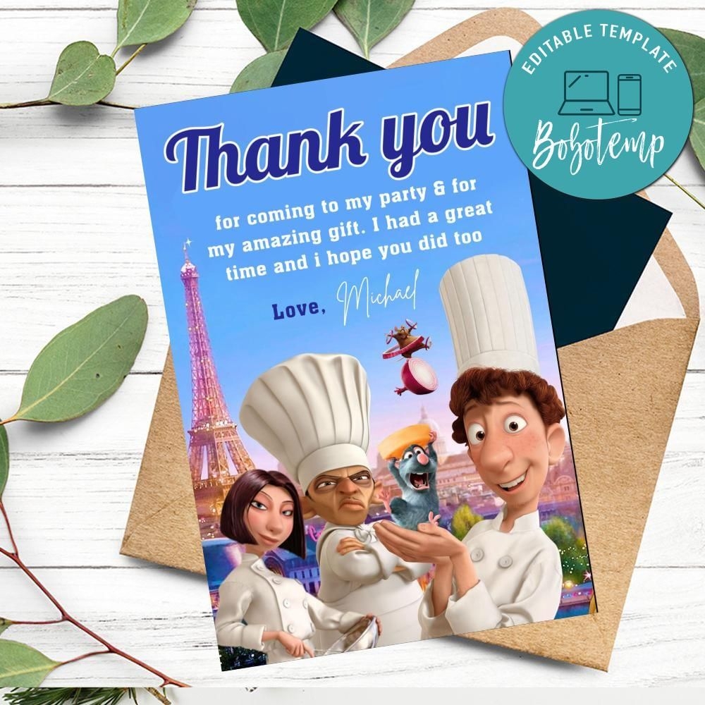 Ratatouille Thank You Card Customizable Template DIY Bobotemp