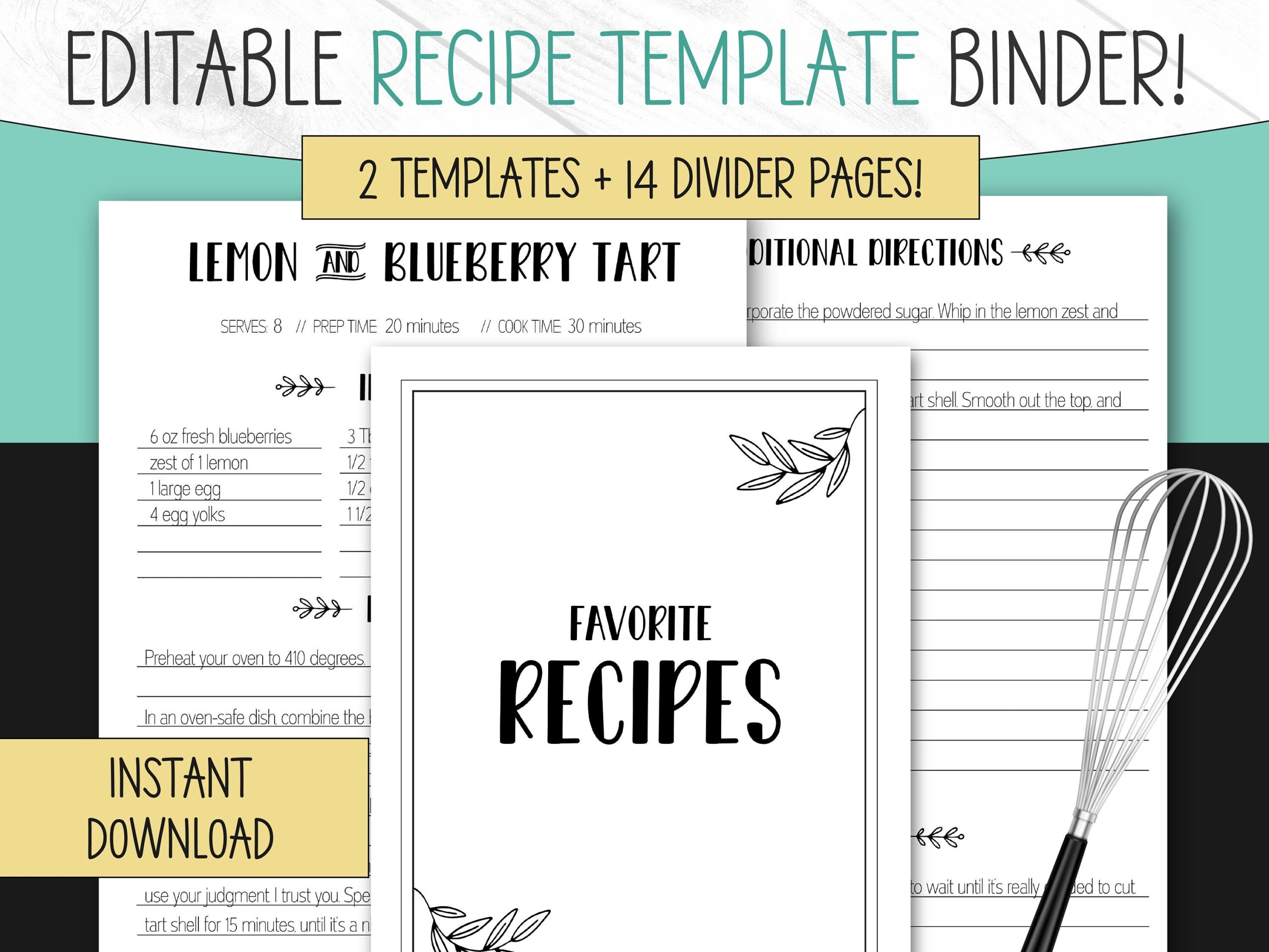 Recipe Binder Template EDITABLE Printable Recipe Template Recipe Binder Template And Dividers Recipe Template Recipe Book Template Etsy