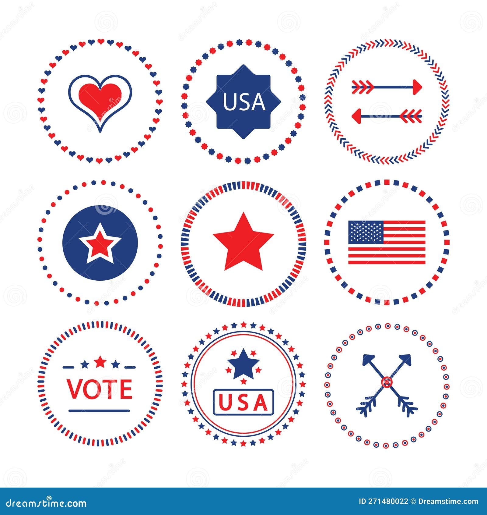 Red And Blue American Circle Border Pattern Emblems And Banners Set Template On White Stock Vector Illustration Of Round Pattern 271480022