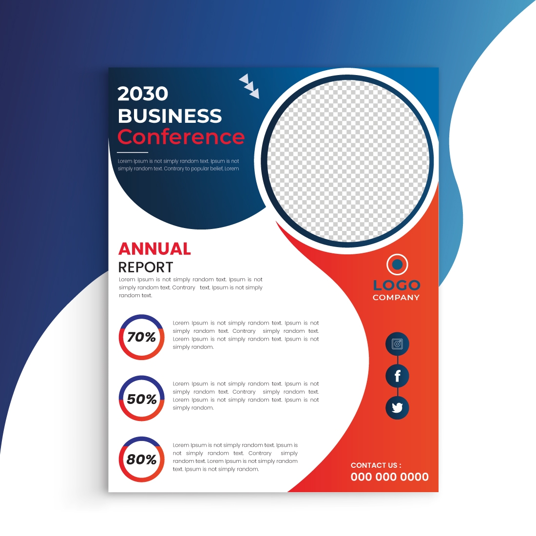 Red And Blue Circle Shape Flyer Template With Print Ready Size A4 Vector MasterBundles
