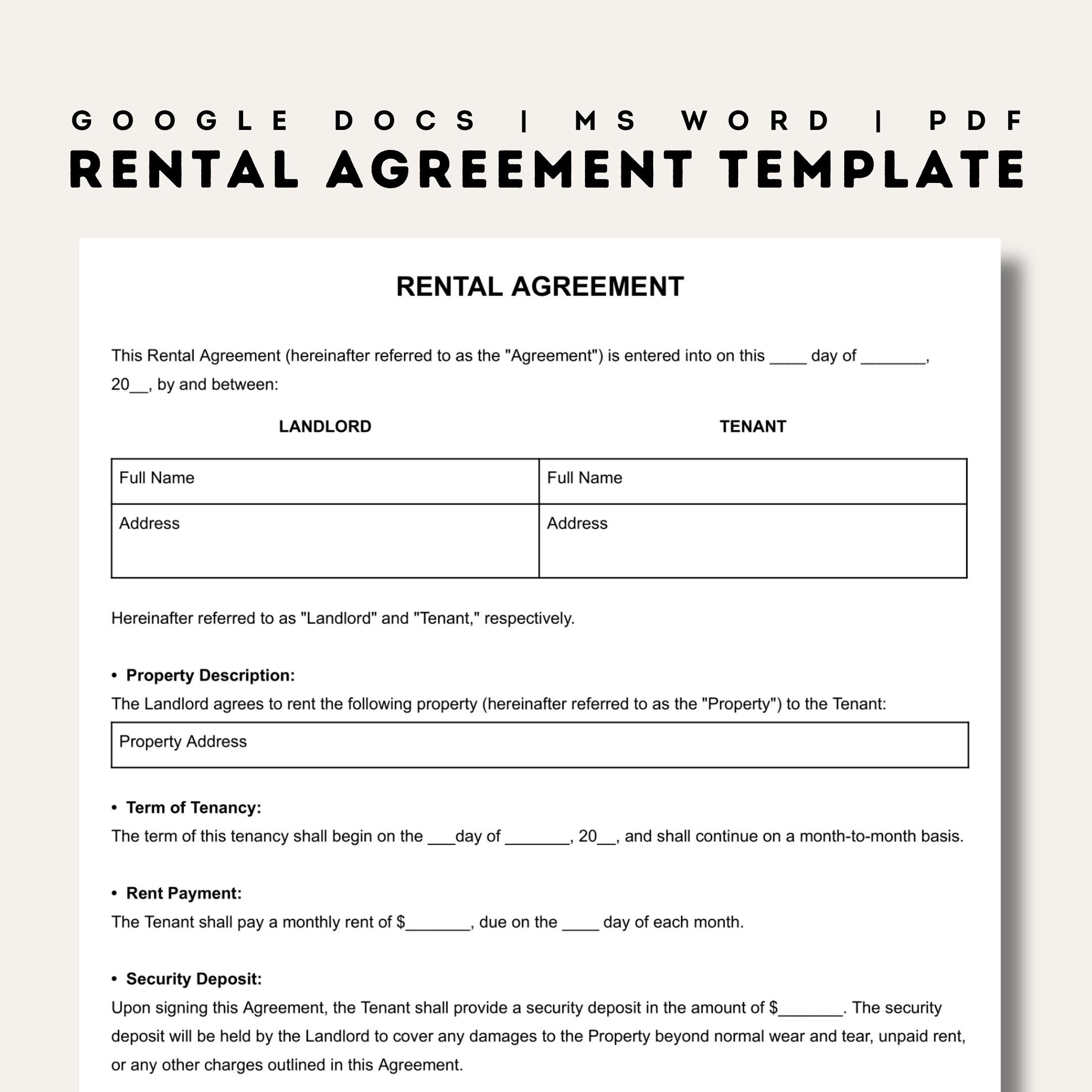 Free Printable Editable Rental Agreement