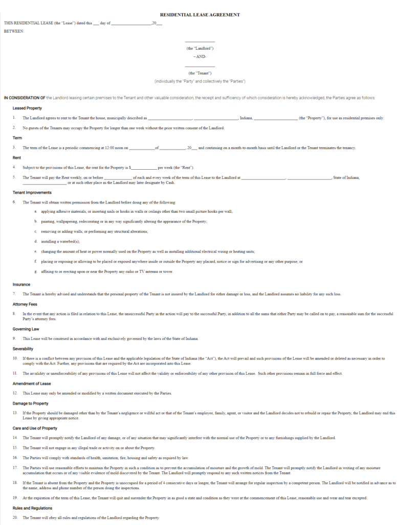 Rental Lease Agreement Indiana Lease Agreement IN Forms Legal