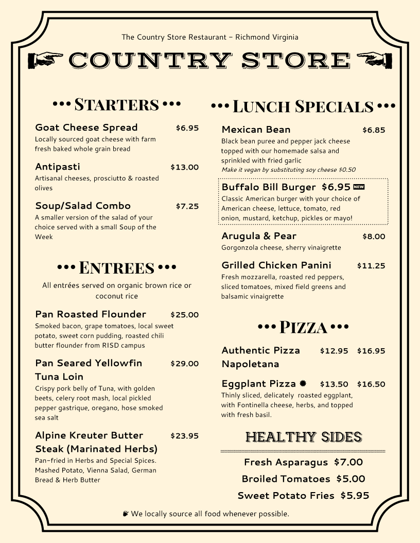 Editable And Printable Online Menu