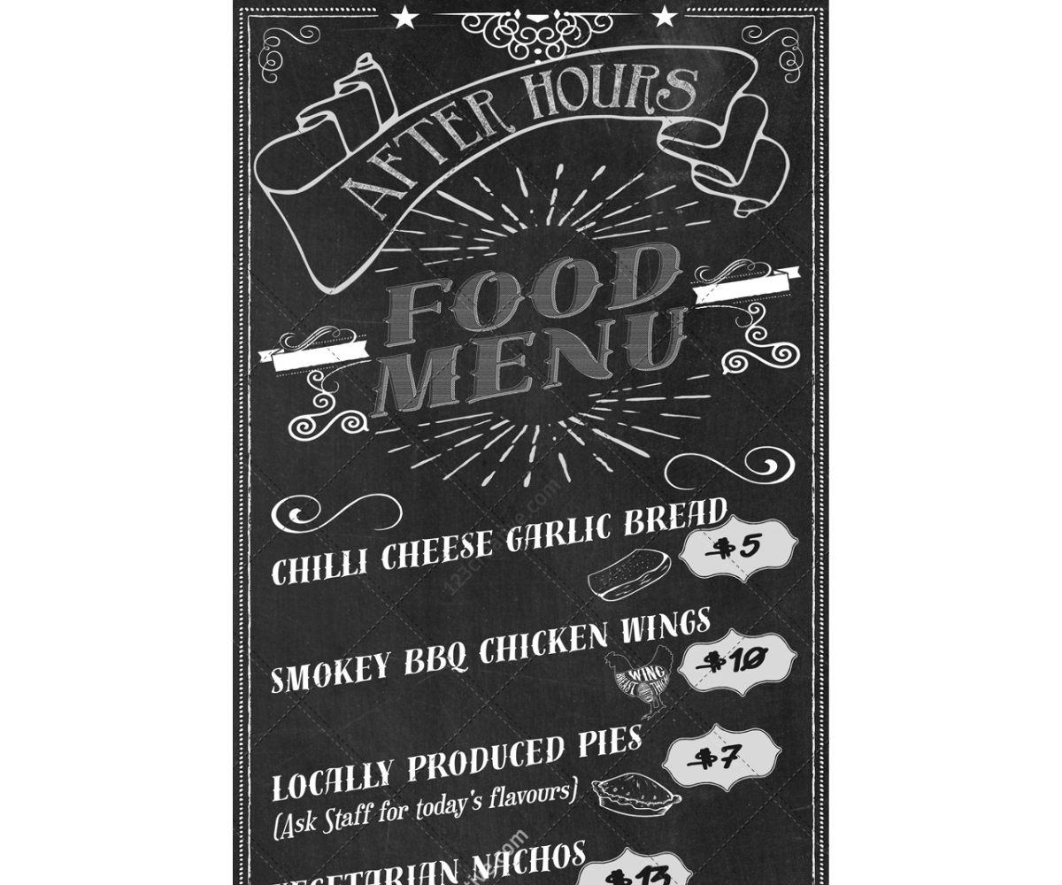 Retro Chalkboard Food Menu Template Pizza Snack Bar Restaurant Menu Template PSD Vintage Style