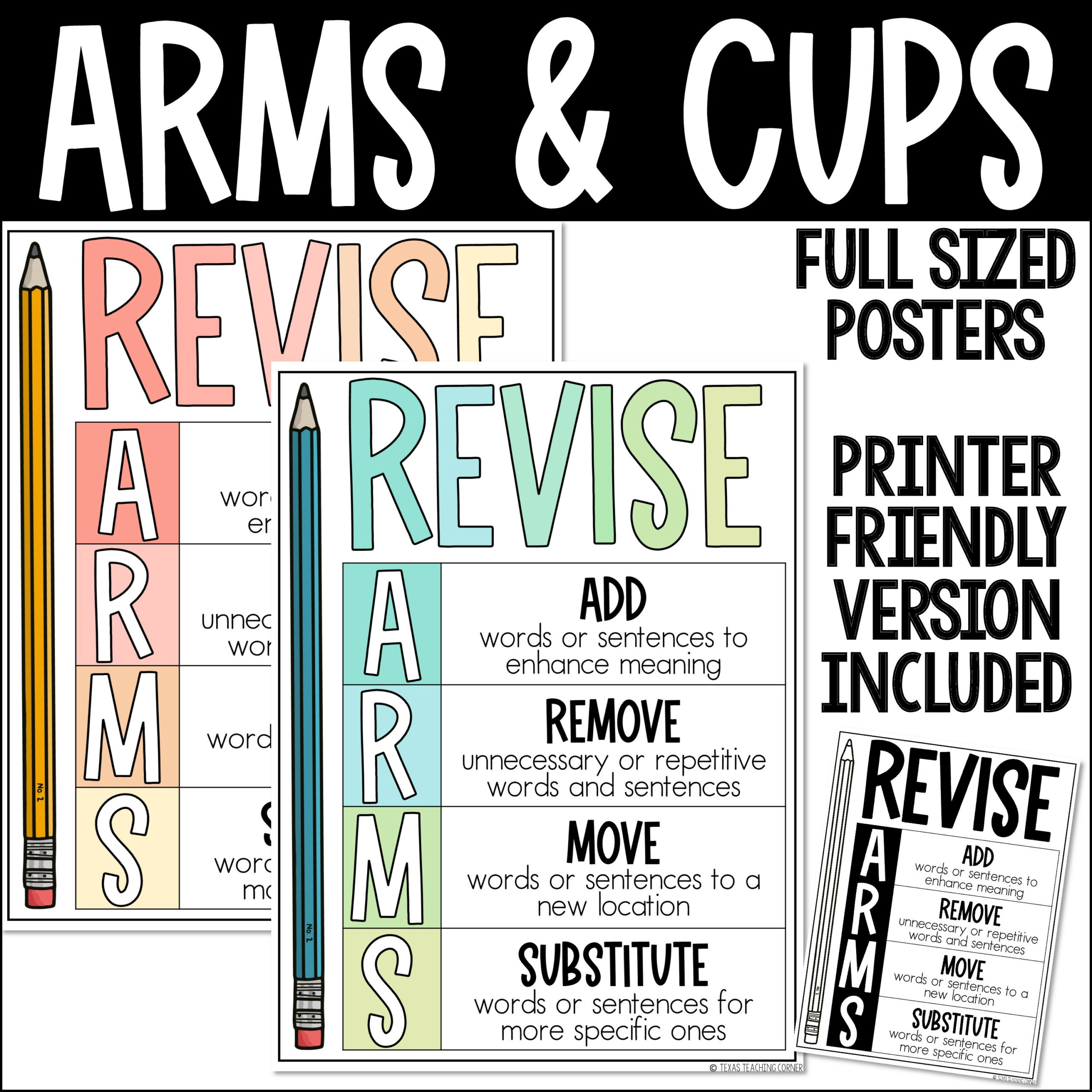 Revising And Editing Writing Posters Pastel ARMS And CUPS Made By Teachers